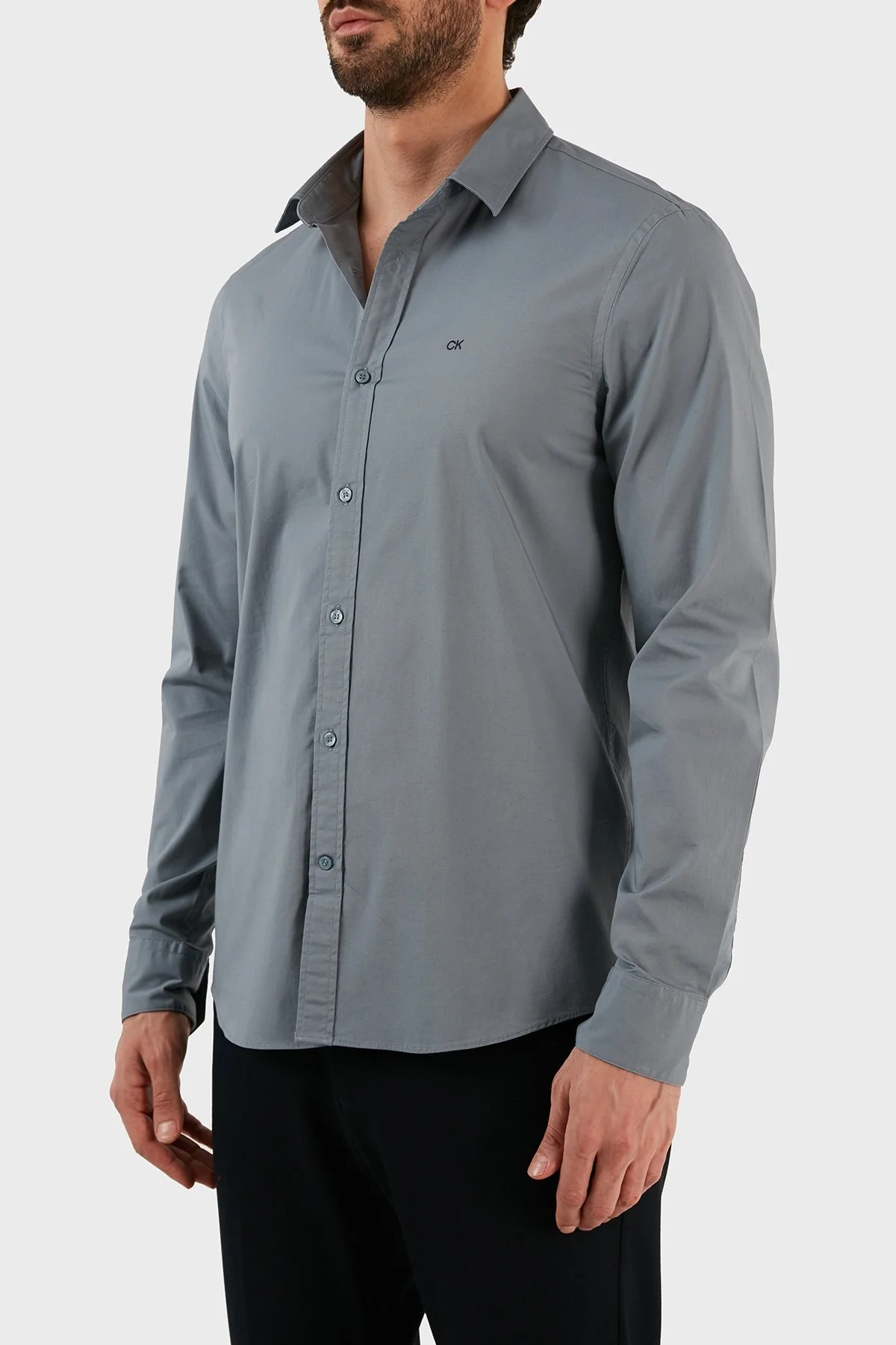 Calvin Klein Pamuklu Slim Fit İnce Poplin Streç Erkek Gömlek K10K110856 POC GRİ - 2