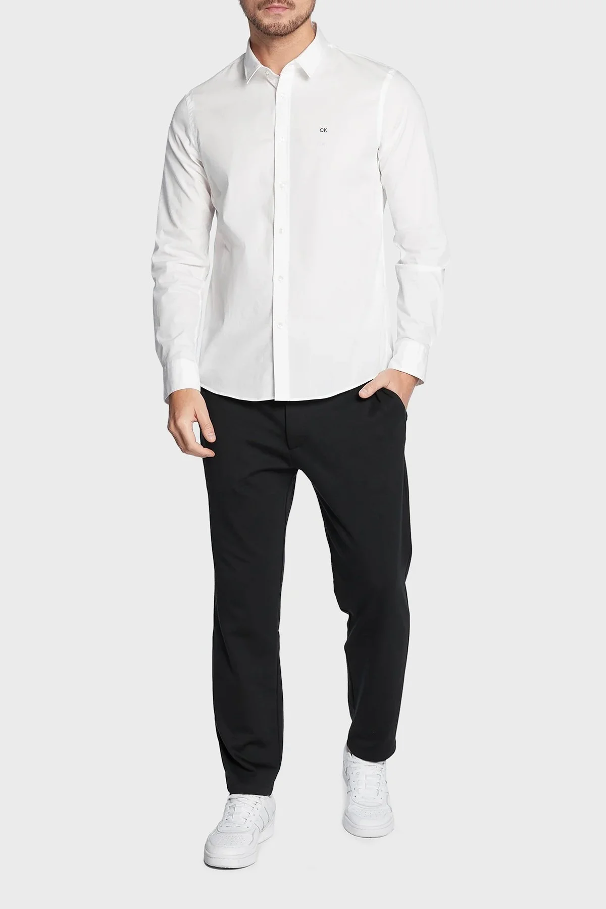 Calvin Klein Pamuklu Slim Fit İnce Poplin Streç Erkek Gömlek K10K110856 YAF BEYAZ - 8