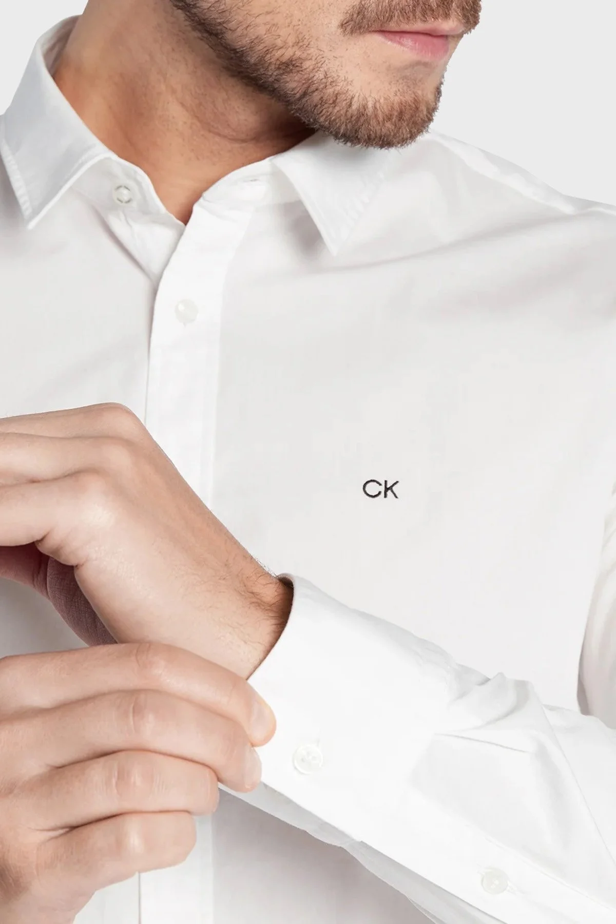 Calvin Klein Pamuklu Slim Fit İnce Poplin Streç Erkek Gömlek K10K110856 YAF BEYAZ - 9