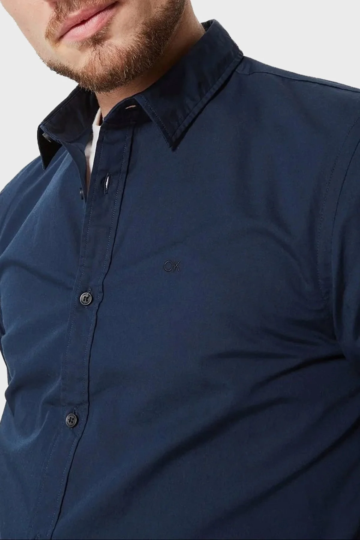 Calvin Klein Pamuklu Slim Fit İnce Poplin Streç K10K110856CHW Erkek Gömlek K10K110856 CHW LACİVERT - 4