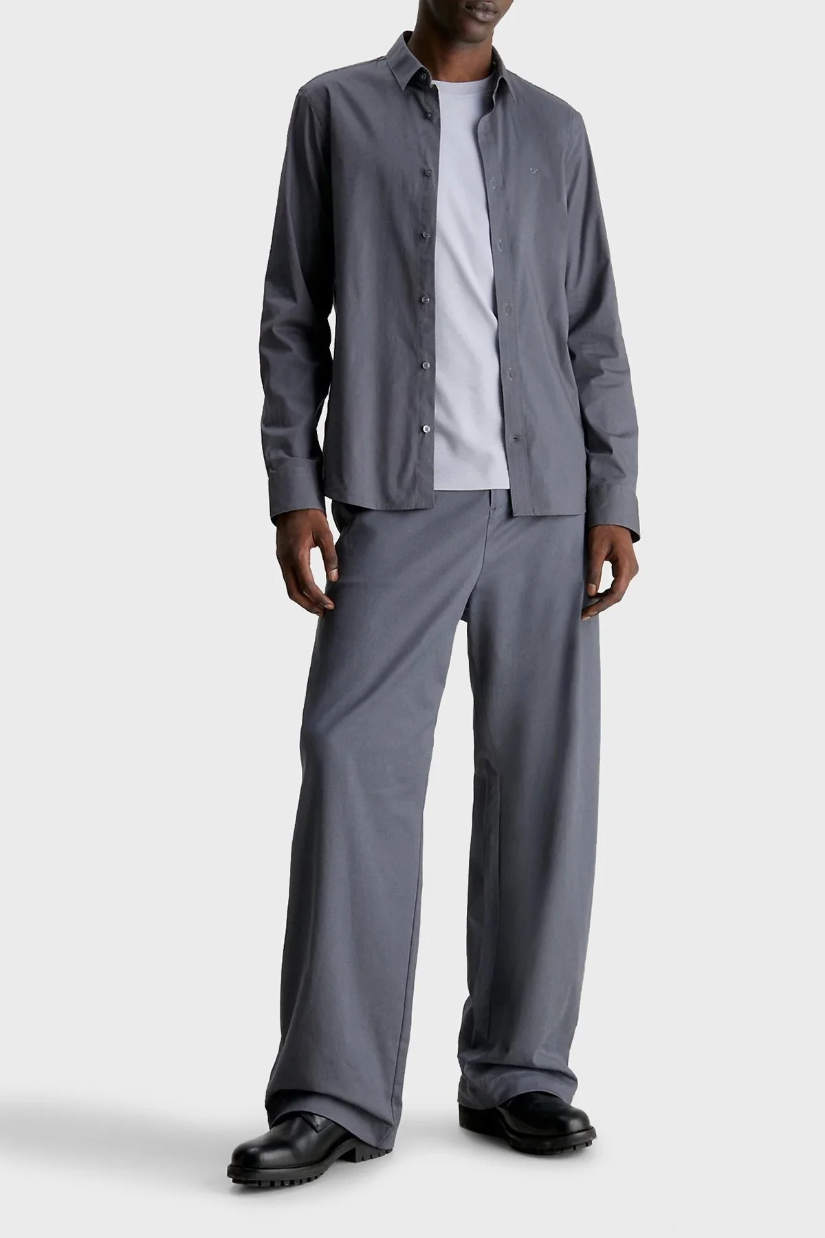 Calvin Klein Pamuklu Slim Fit İnce Poplin Streç K10K110856PCX Erkek Gömlek K10K110856 PCX GRİ - 3