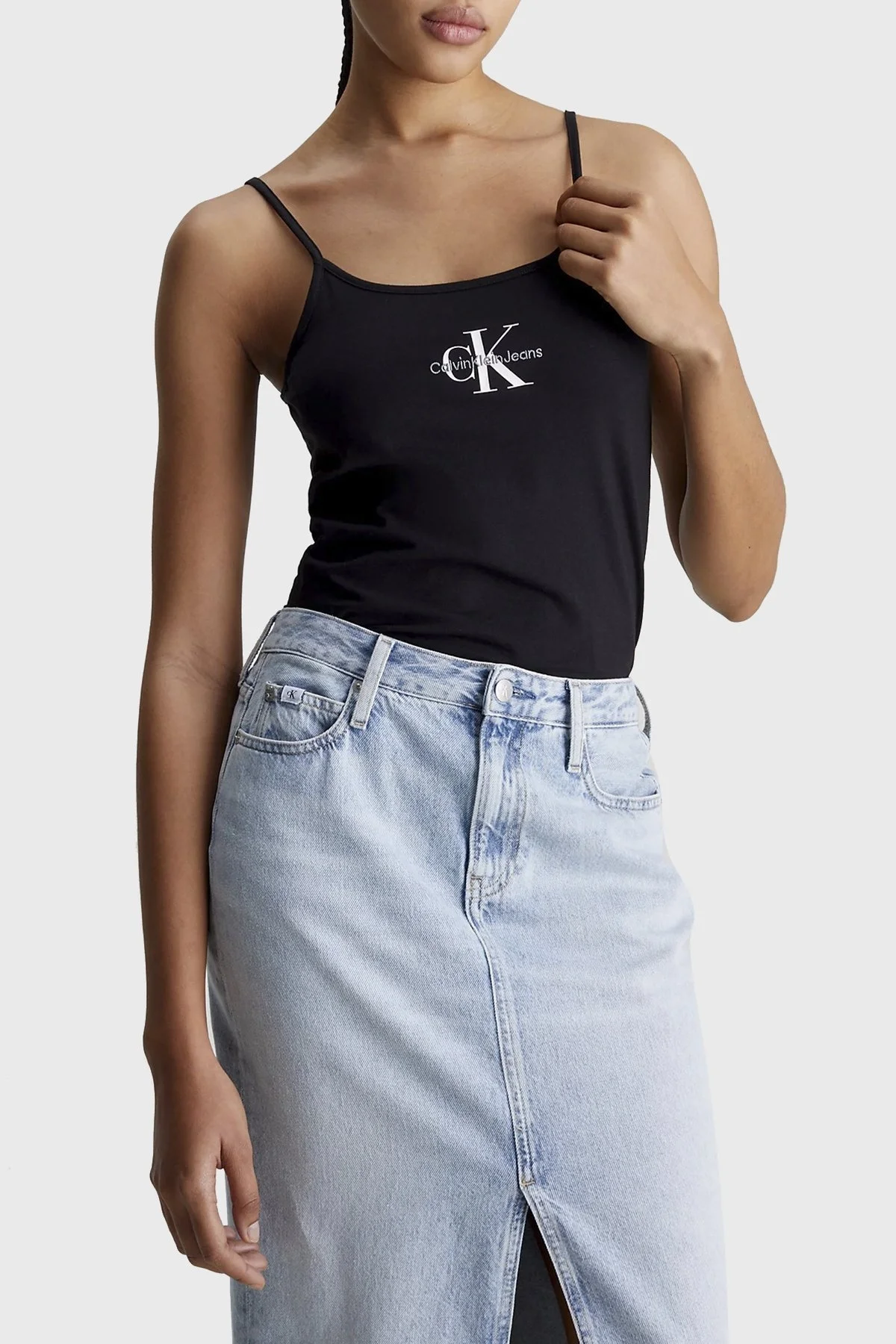 Calvin Klein Pamuklu Slim Fit İp Askılı J20J223105BEH Bayan Top J20J223105 BEH SİYAH - 1