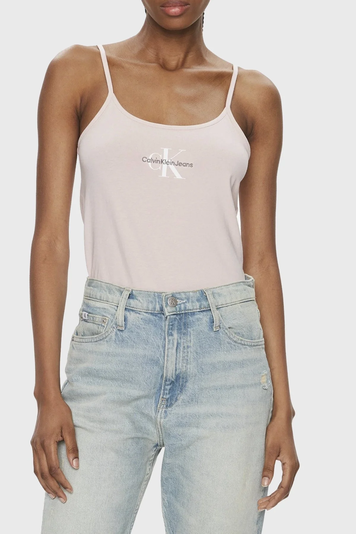 Calvin Klein Pamuklu Slim Fit İp Askılı J20J223105TF6 Bayan Top J20J223105 TF6 PUDRA - 1