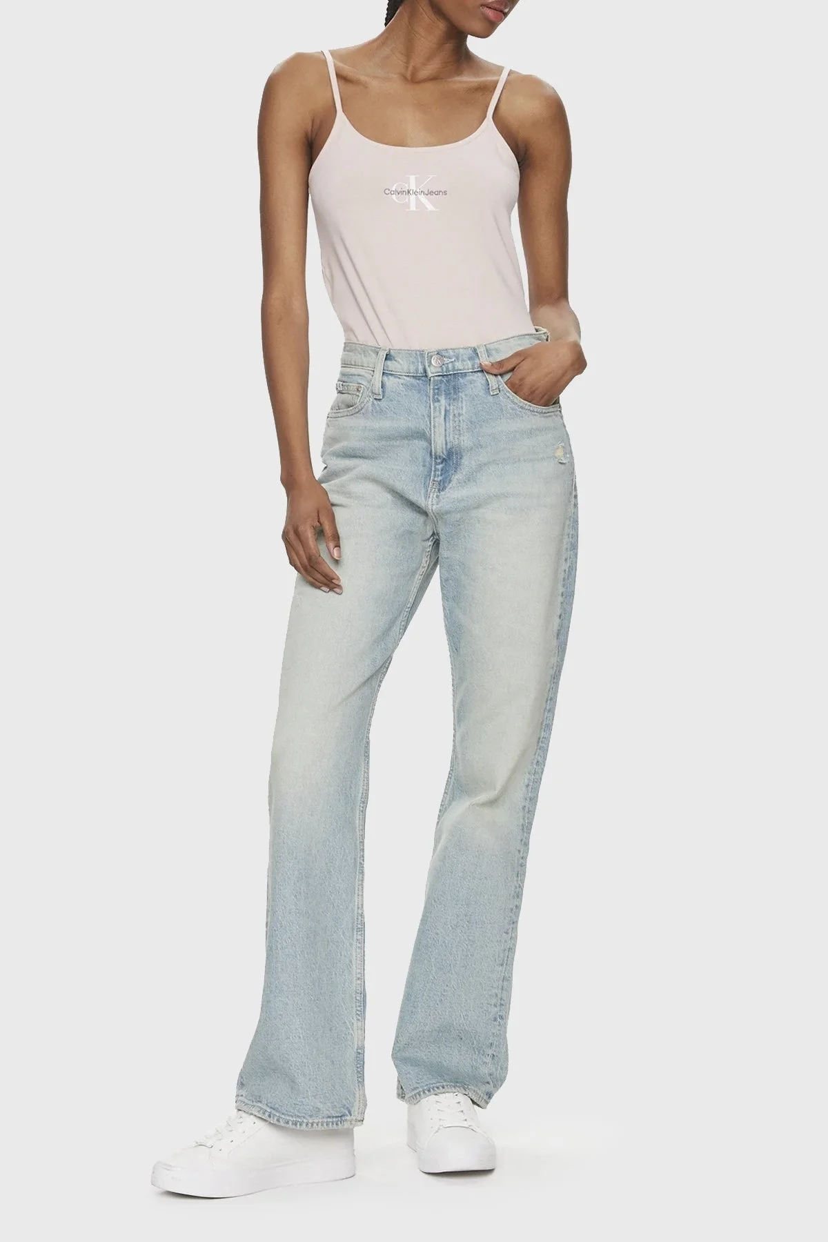 Calvin Klein Pamuklu Slim Fit İp Askılı J20J223105TF6 Bayan Top J20J223105 TF6 PUDRA - 3