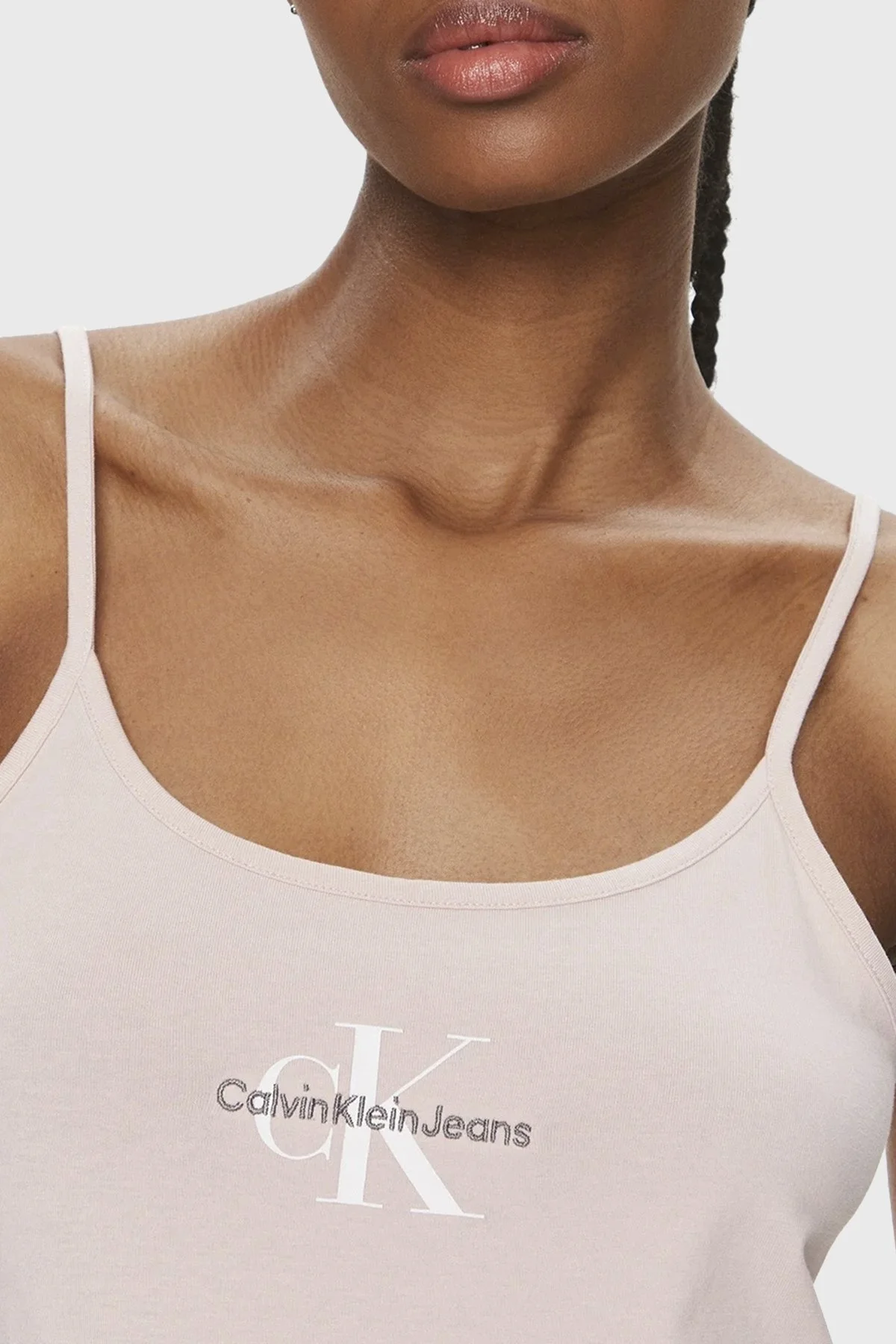 Calvin Klein Pamuklu Slim Fit İp Askılı J20J223105TF6 Bayan Top J20J223105 TF6 PUDRA - 4