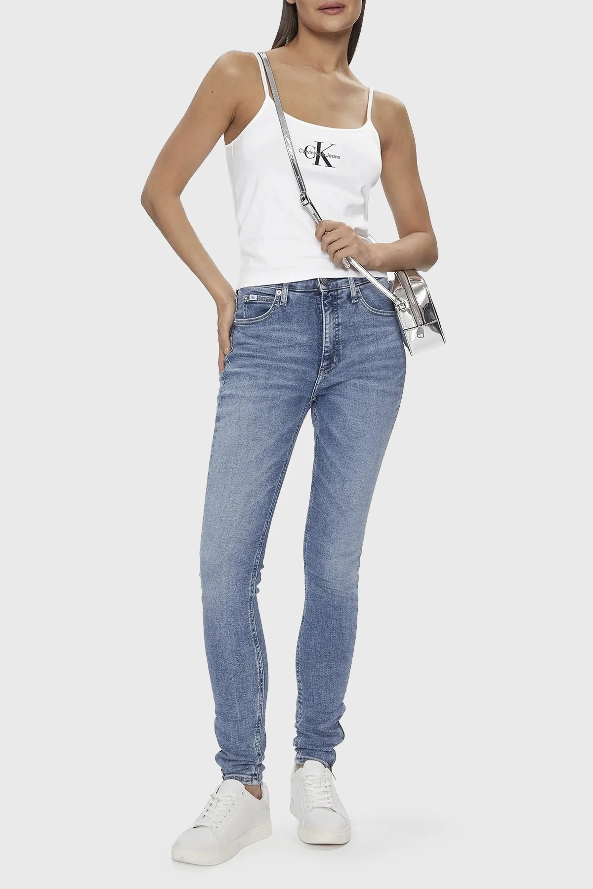 Calvin Klein Pamuklu Slim Fit İp Askılı J20J223105YAF Bayan Top J20J223105 YAF BEYAZ - 12