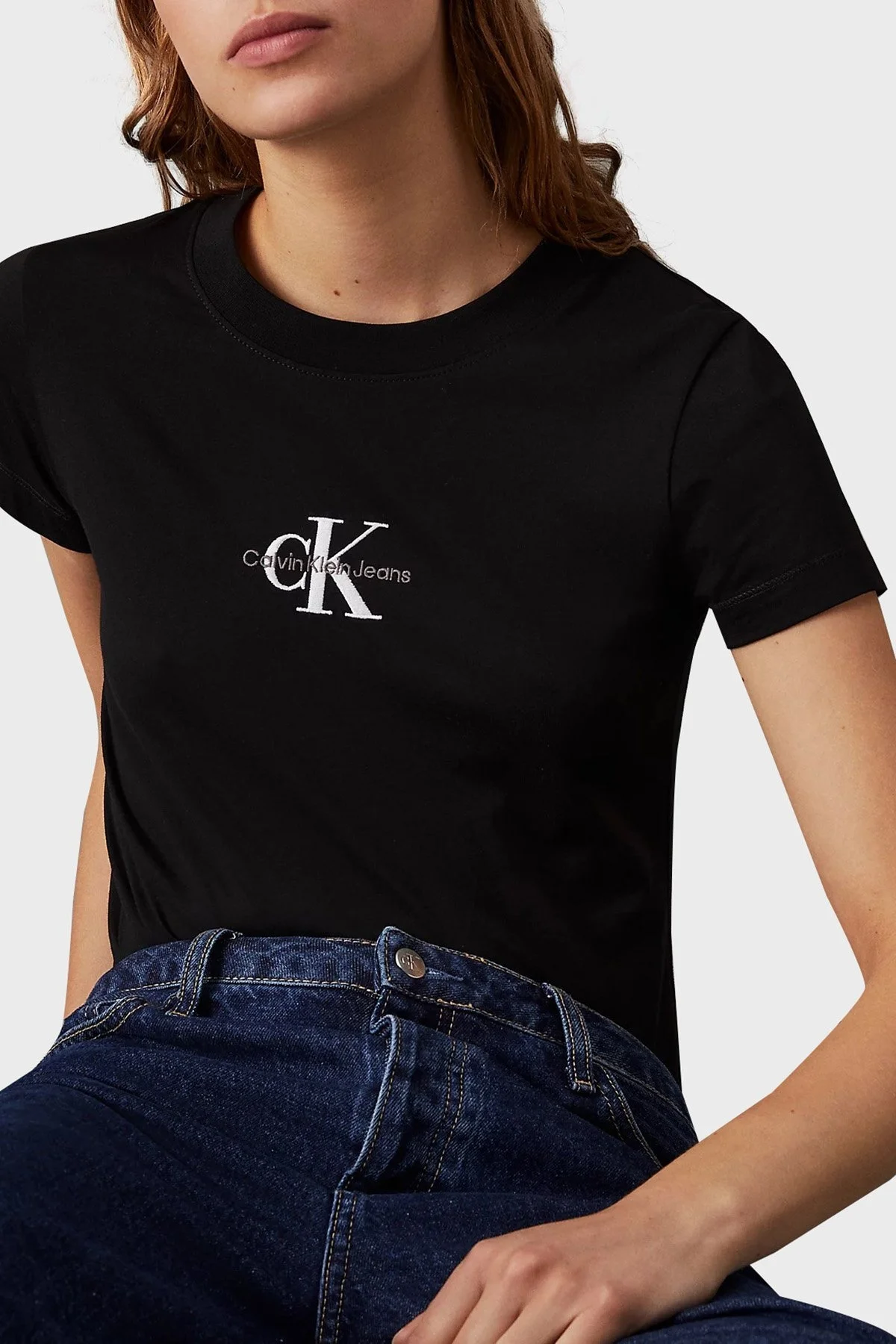 Calvin Klein Pamuklu Slim Fit J20J223563BEH Bayan T Shirt J20J223563 BEH SİYAH - 3