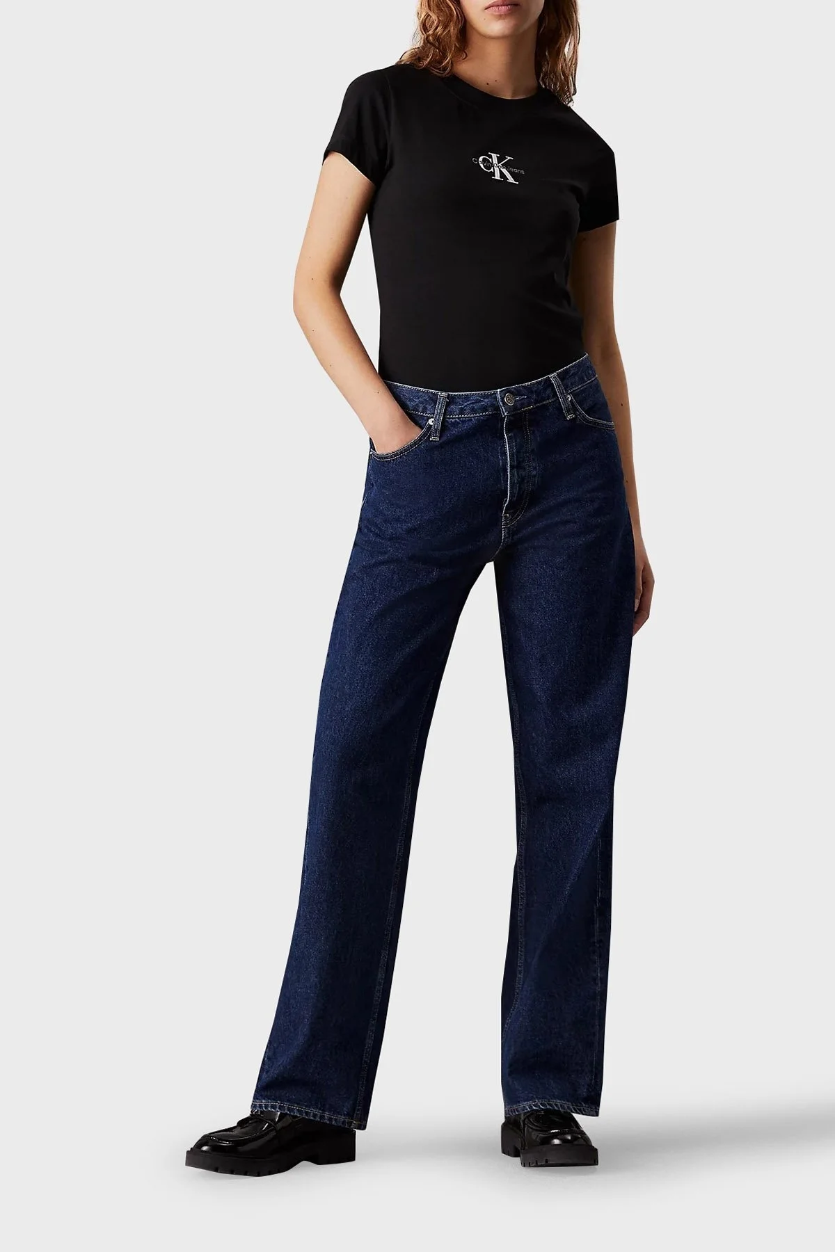 Calvin Klein Pamuklu Slim Fit J20J223563BEH Bayan T Shirt J20J223563 BEH SİYAH - 4