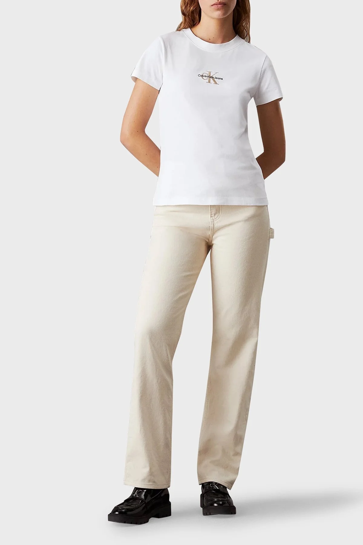 Calvin Klein Pamuklu Slim Fit J20J223563YAF Bayan T Shirt J20J223563 YAF BEYAZ - 3