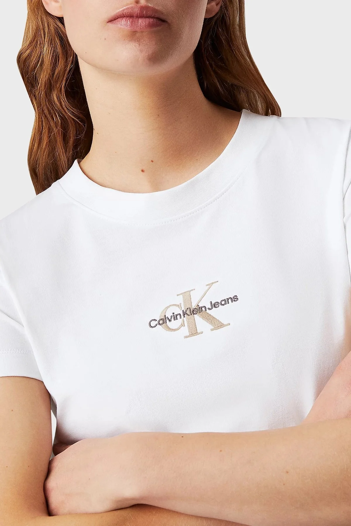 Calvin Klein Pamuklu Slim Fit J20J223563YAF Bayan T Shirt J20J223563 YAF BEYAZ - 4