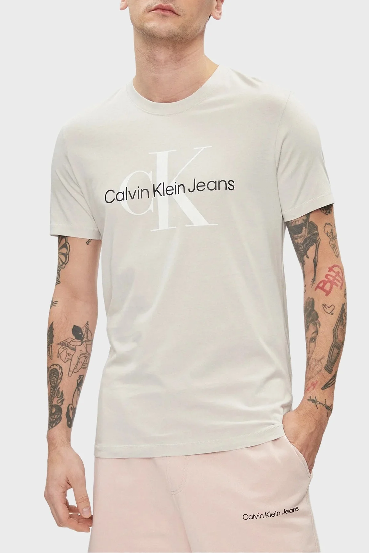 Calvin Klein Pamuklu Slim Fit J30J320806PC8 Erkek T Shirt J30J320806 PC8 AÇIK GRİ - 1