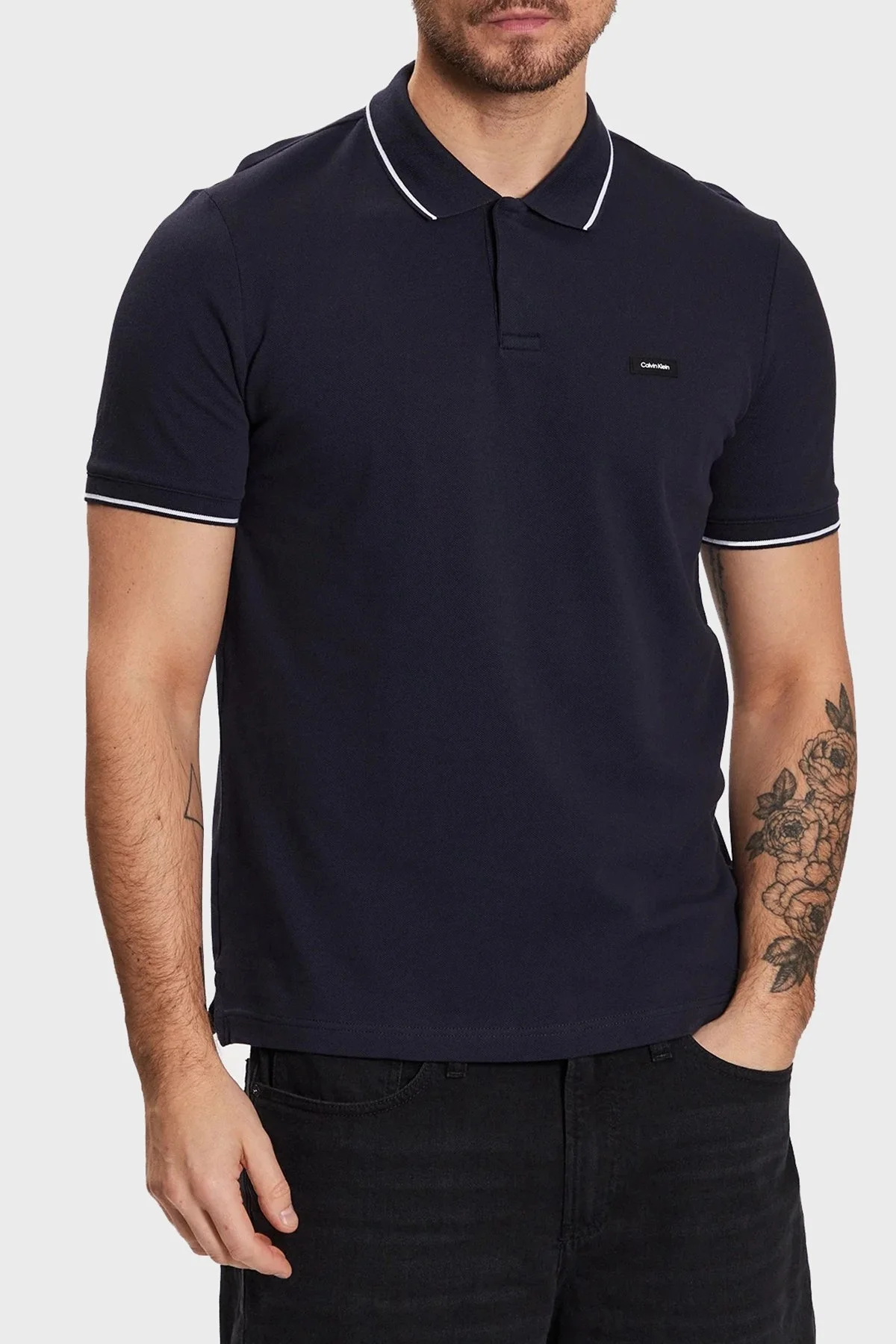 Calvin Klein Pamuklu Slim Fit K10K110596CHW Erkek Polo T Shirt K10K110596 CHW LACİVERT - 1