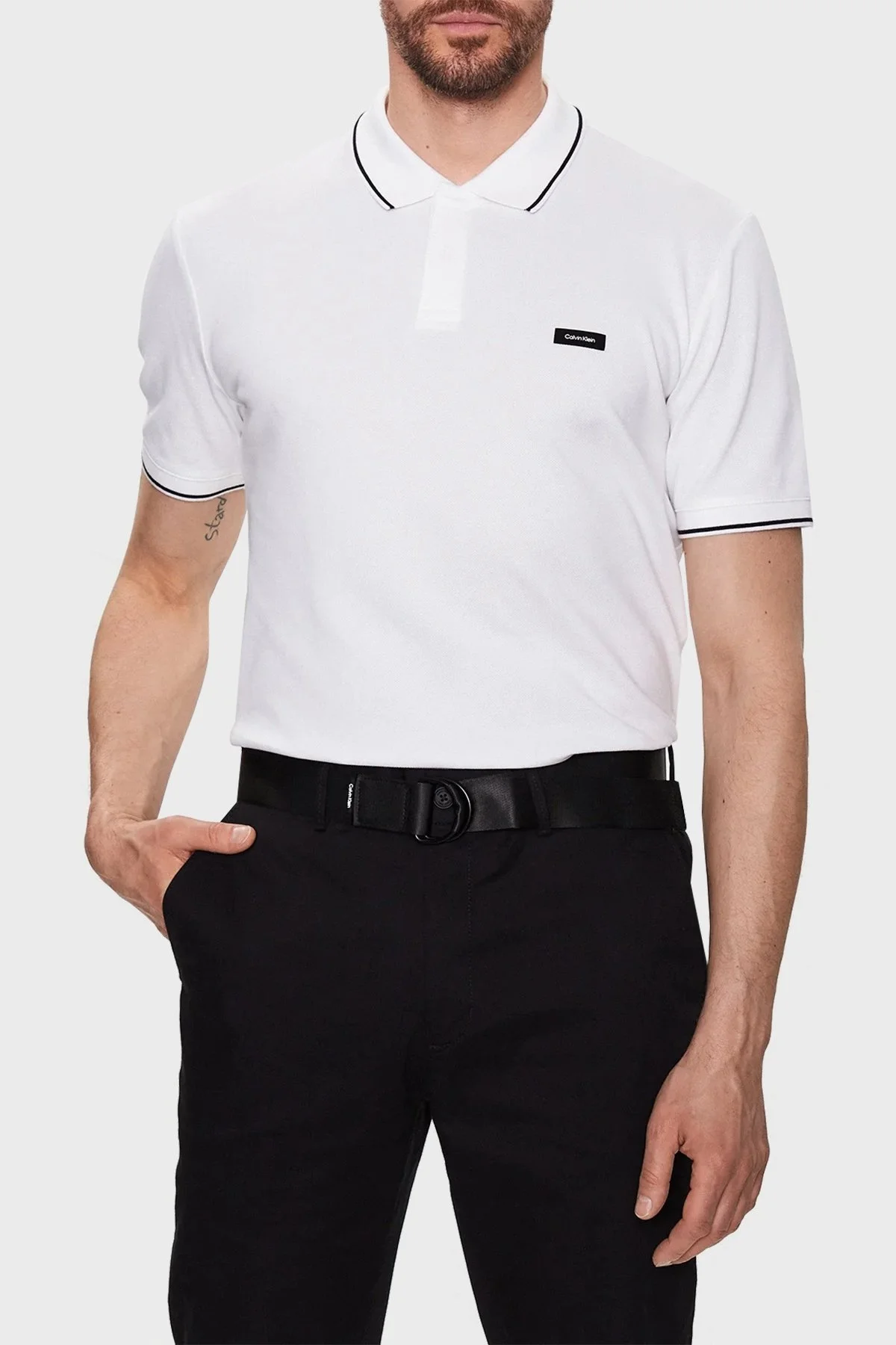 Calvin Klein Pamuklu Slim Fit K10K110596YAF Erkek Polo T Shirt K10K110596 YAF BEYAZ - 1