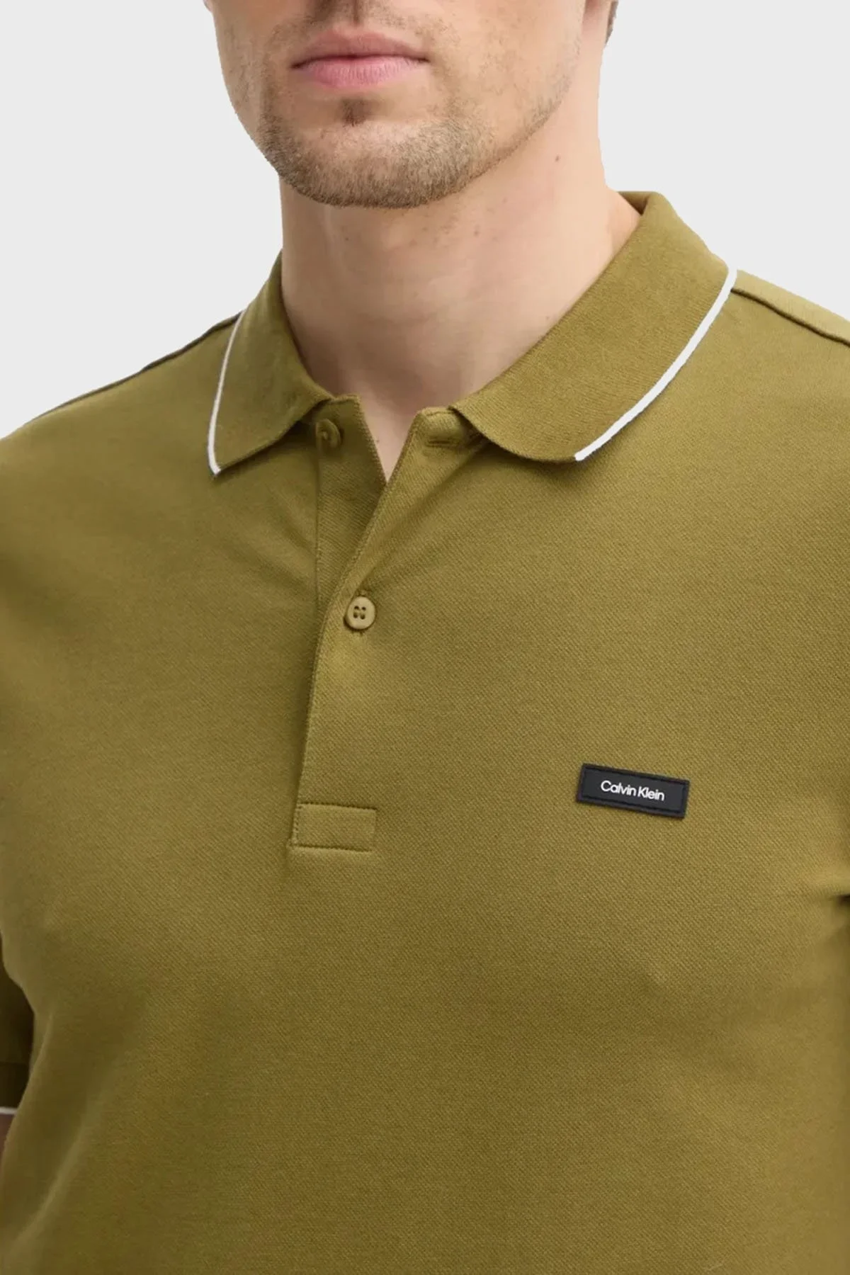 Calvin Klein Pamuklu Slim Fit K10K112751LHT Erkek Polo Yaka T Shirt K10K112751 LHT HAKİ - 8