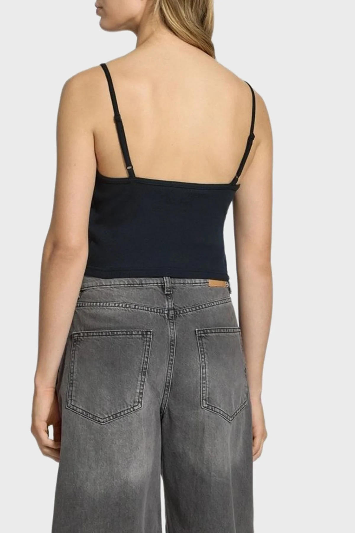 Calvin Klein Pamuklu Slim Fit Kare Yaka Logolu LV047C908GUB1 Bayan Top LV047C908G UB1 SİYAH - 3