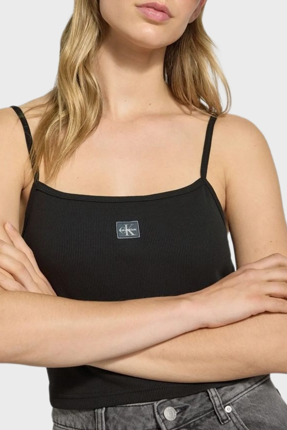 Calvin Klein Pamuklu Slim Fit Kare Yaka Logolu LV047C908GUB1 Bayan Top LV047C908G UB1 SİYAH - 4