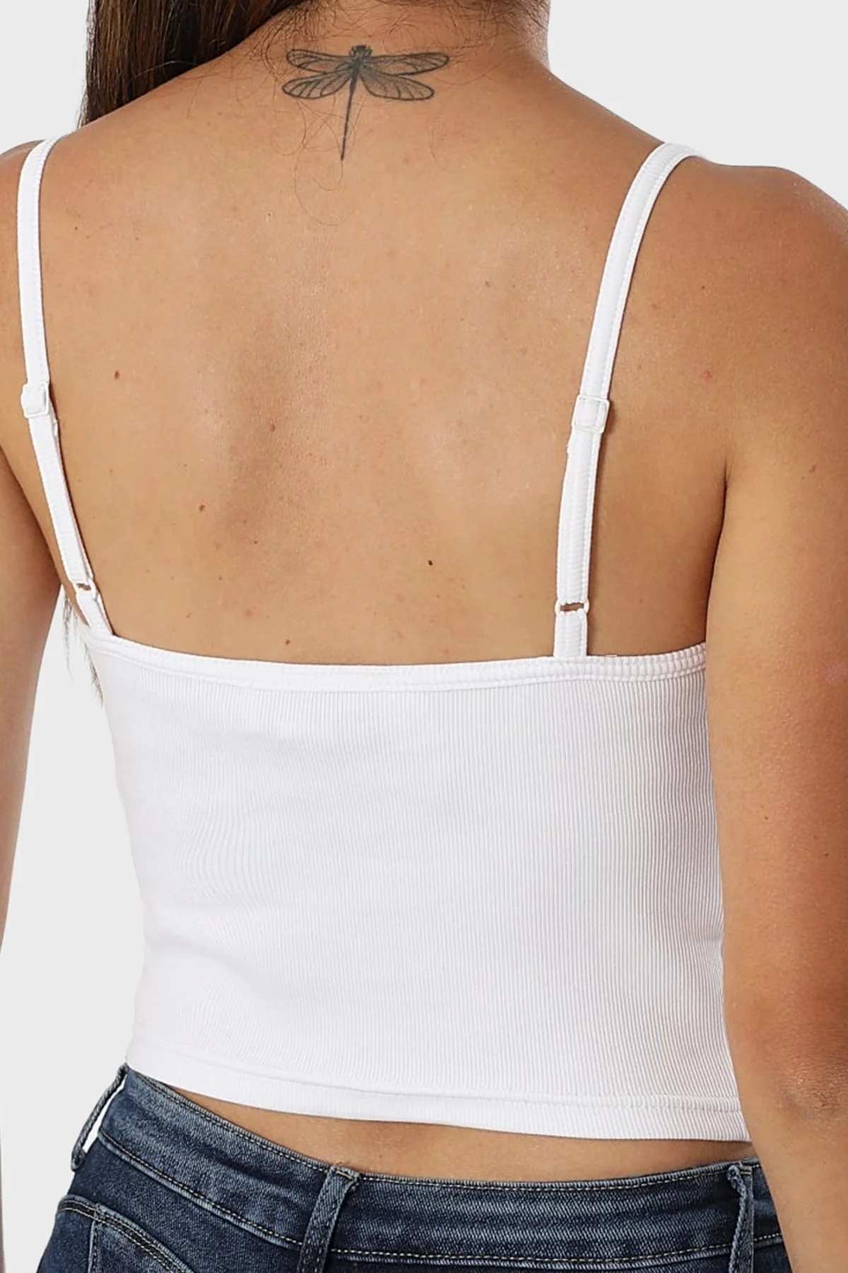 Calvin Klein Pamuklu Slim Fit Kare Yaka Logolu LV047C908GYAA Bayan Top LV047C908G YAA BEYAZ - 2