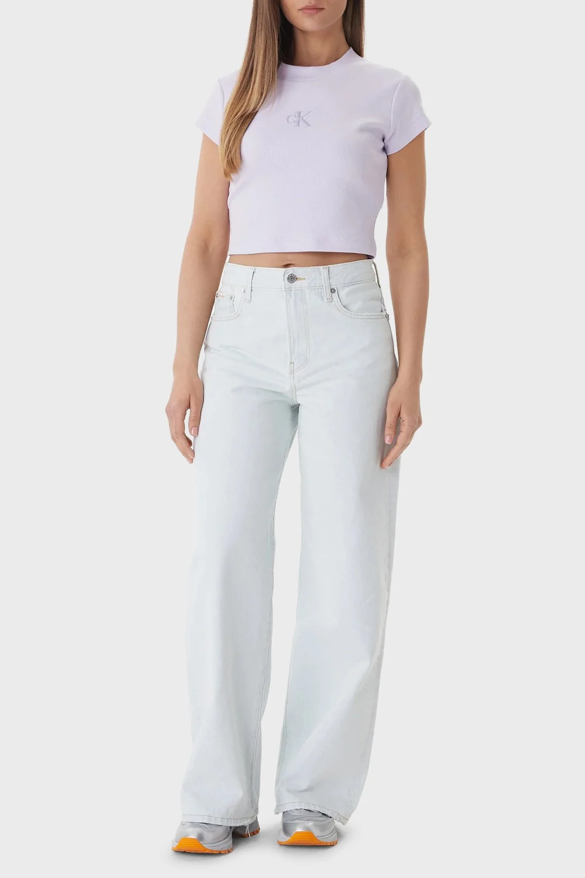 Calvin Klein Pamuklu Slim Fit Logolu Bisiklet Yaka LV047AB8023OQ Bayan T Shirt LV047AB802 3OQ LİLA - 2