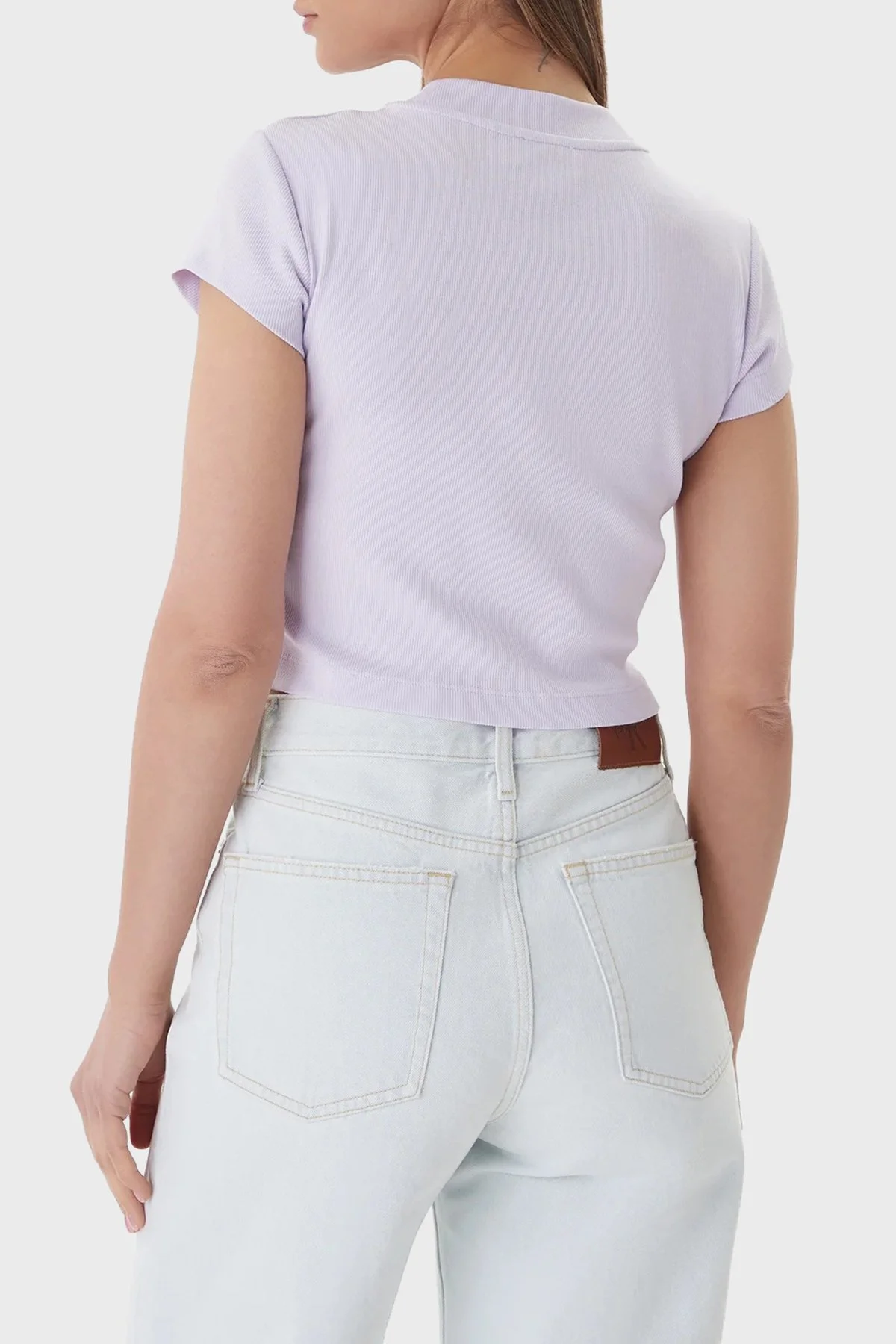 Calvin Klein Pamuklu Slim Fit Logolu Bisiklet Yaka LV047AB8023OQ Bayan T Shirt LV047AB802 3OQ LİLA - 3