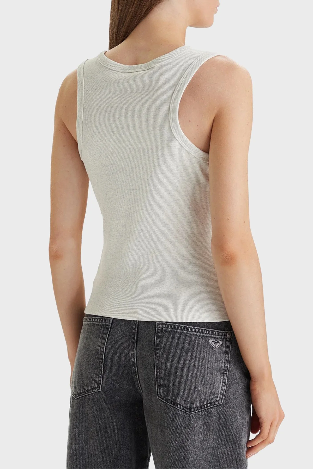 Calvin Klein Pamuklu Slim Fit Logolu Bisiklet Yaka LV047C201GP4P Bayan Top LV047C201G P4P GRİ - 3