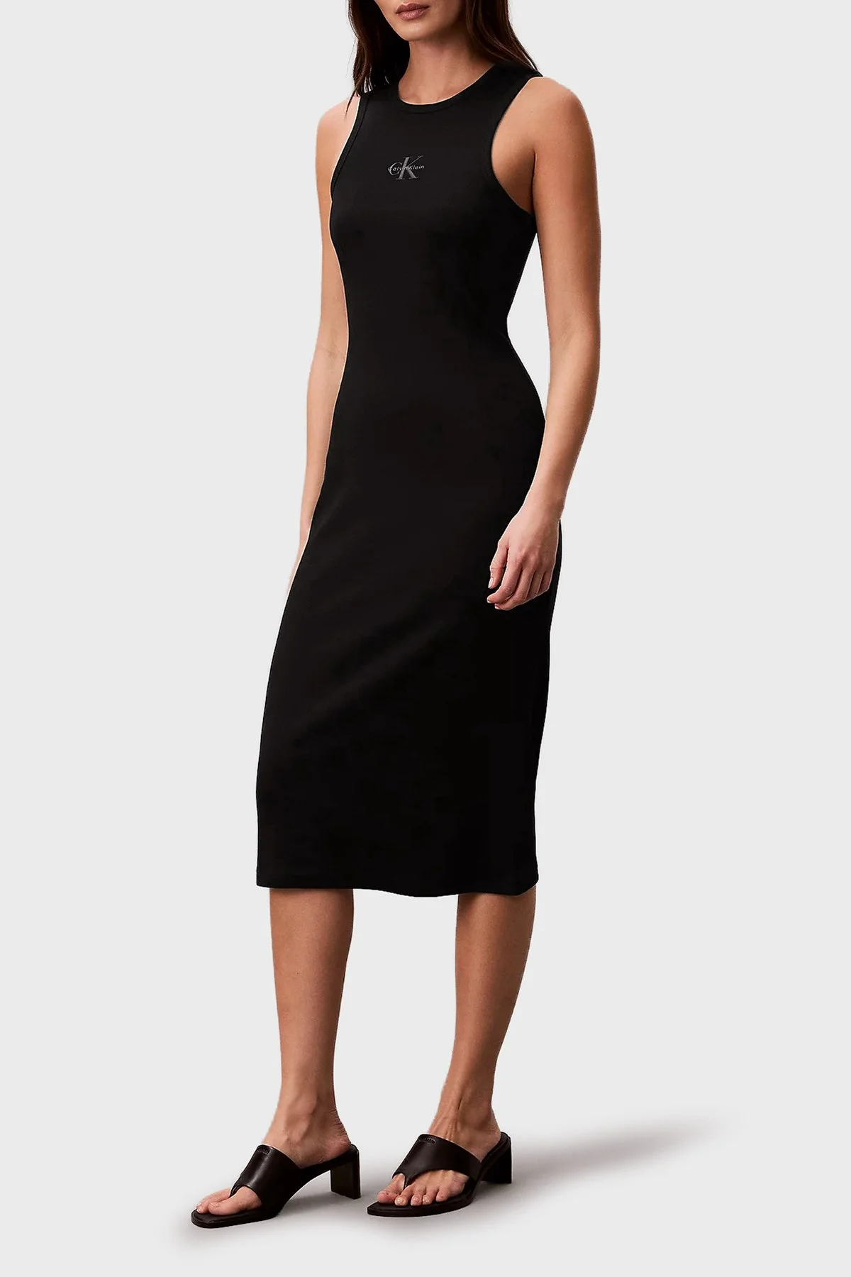 Calvin Klein Pamuklu Slim Fit Logolu Bisiklet Yaka Mdi LV047F242GUB1 Bayan Elbise LV047F242G UB1 SİYAH - 3