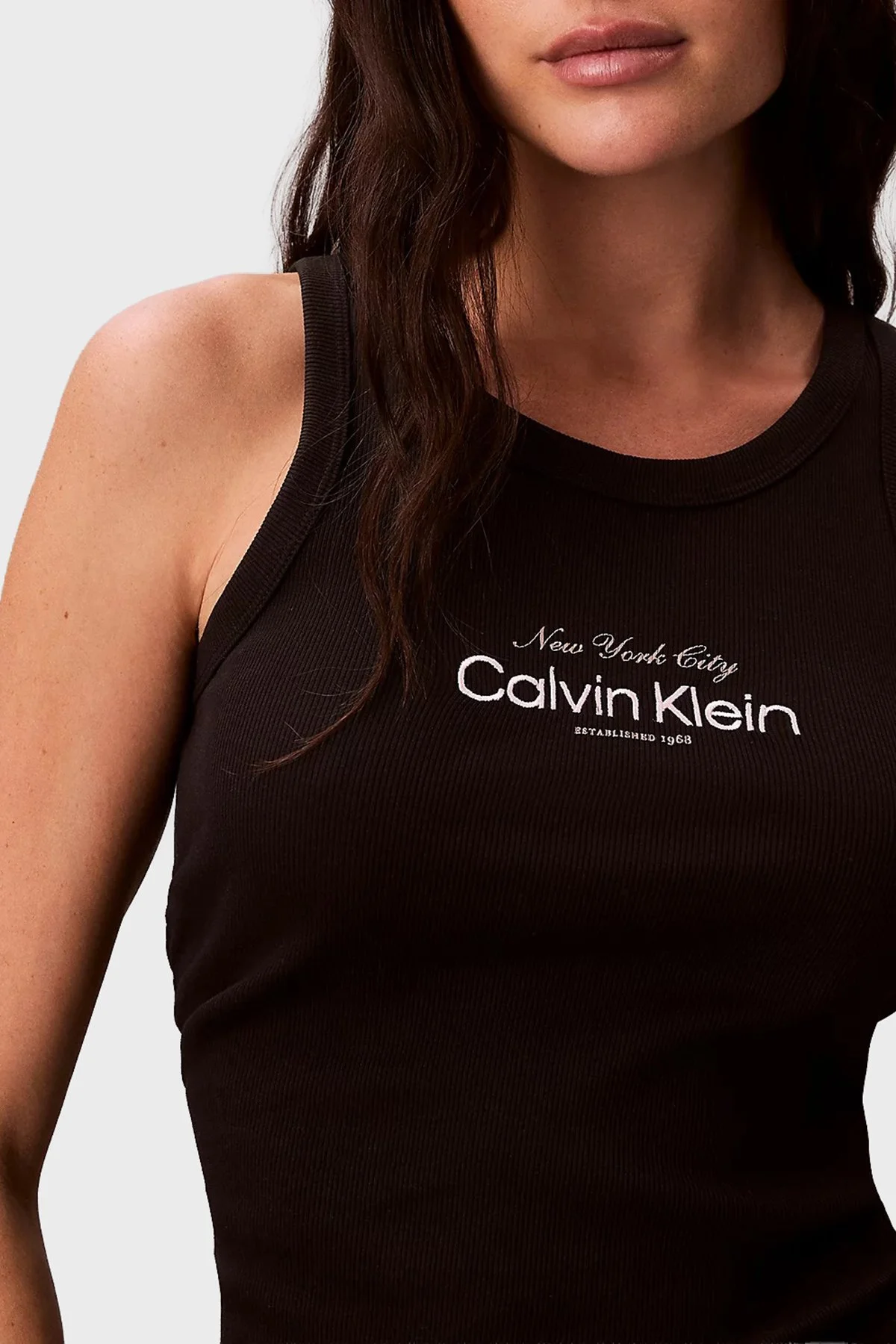 Calvin Klein Pamuklu Slim Fit Logolu Yuvarlak Yaka LV047F816GUB1 Kadın Atlet LV047F816G UB1 SİYAH - 6