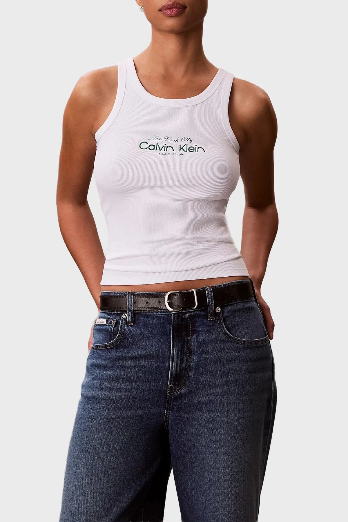 Calvin Klein Pamuklu Slim Fit Logolu Yuvarlak Yaka LV047F816GYAF Kadın Atlet LV047F816G YAF BEYAZ - 2