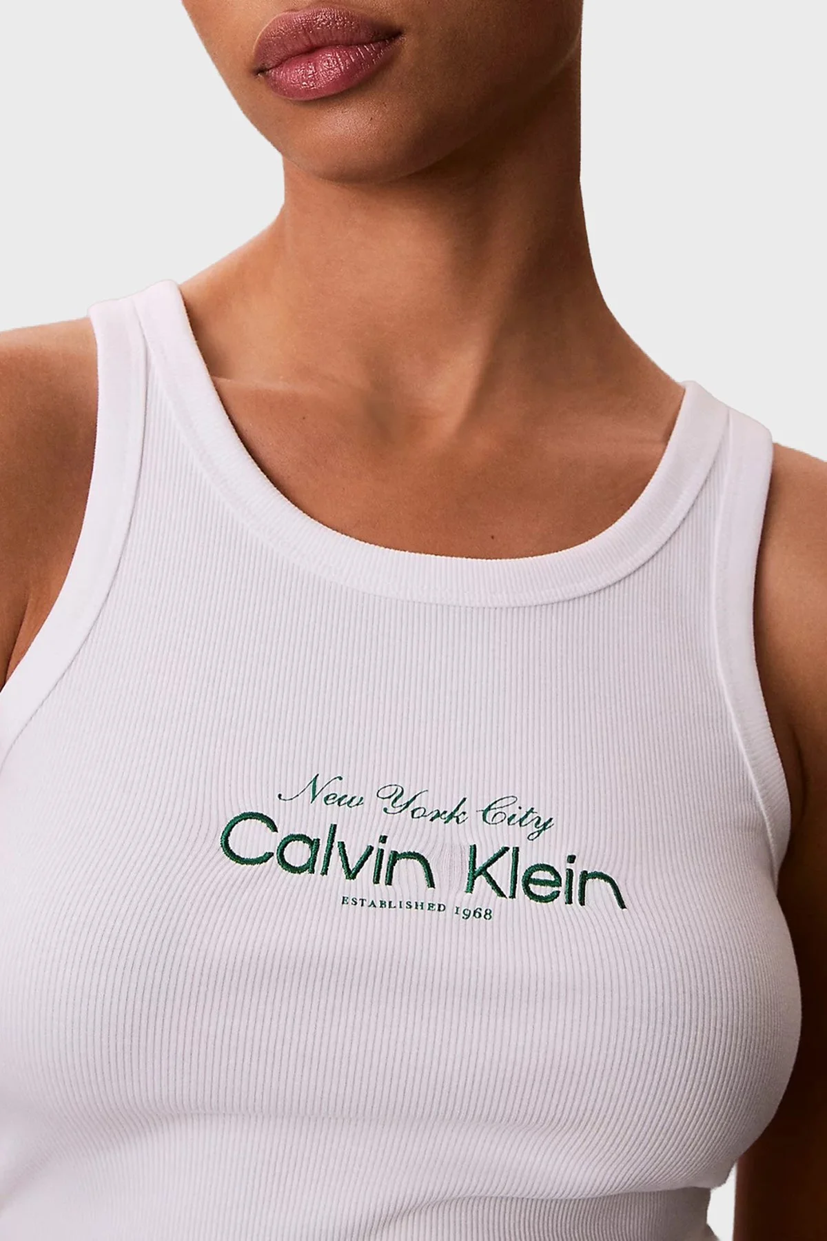 Calvin Klein Pamuklu Slim Fit Logolu Yuvarlak Yaka LV047F816GYAF Kadın Atlet LV047F816G YAF BEYAZ - 4