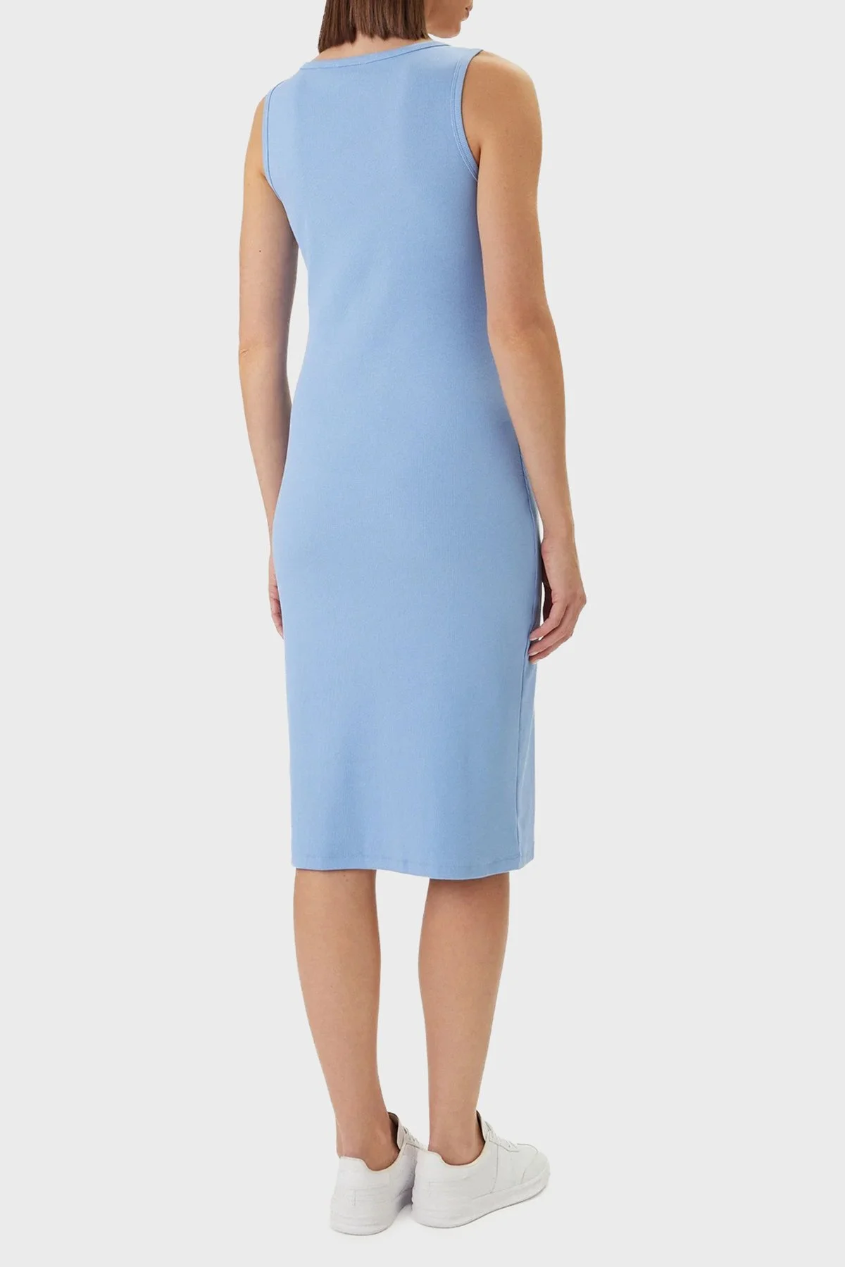Calvin Klein Pamuklu Slim Fit Logolu Yuvarlak Yaka Midi LV047F257GC32 Bayan Elbise LV047F257G C32 MAVİ - 2
