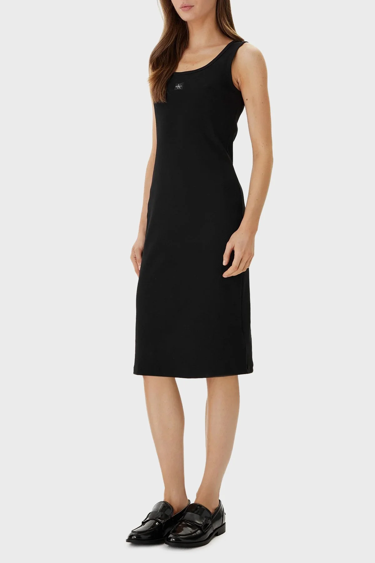 Calvin Klein Pamuklu Slim Fit Logolu Yuvarlak Yaka Midi LV047F257GUB1 Bayan Elbise LV047F257G UB1 SİYAH - 1