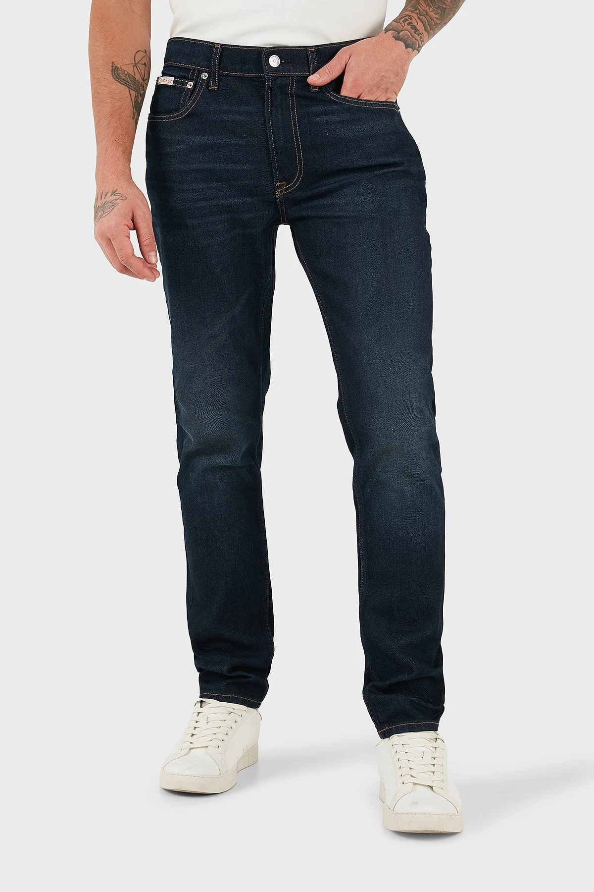 Calvin Klein Pamuklu Slim Fit Normal Bel Dar Paça Jeans LV04RD700GZY0 Erkek Kot Pantolon LV04RD700G ZY0 LACİVERT - 7