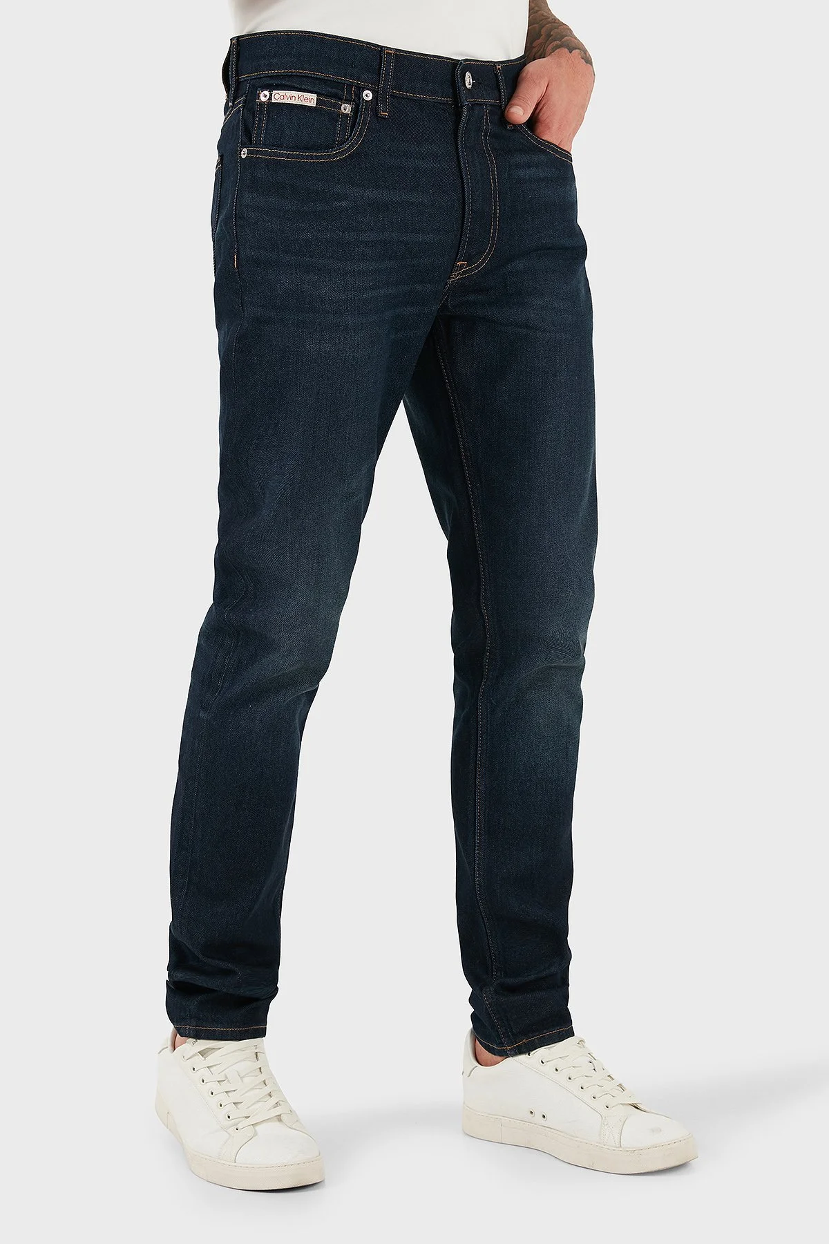 Calvin Klein Pamuklu Slim Fit Normal Bel Dar Paça Jeans LV04RD700GZY0 Erkek Kot Pantolon LV04RD700G ZY0 LACİVERT - 10