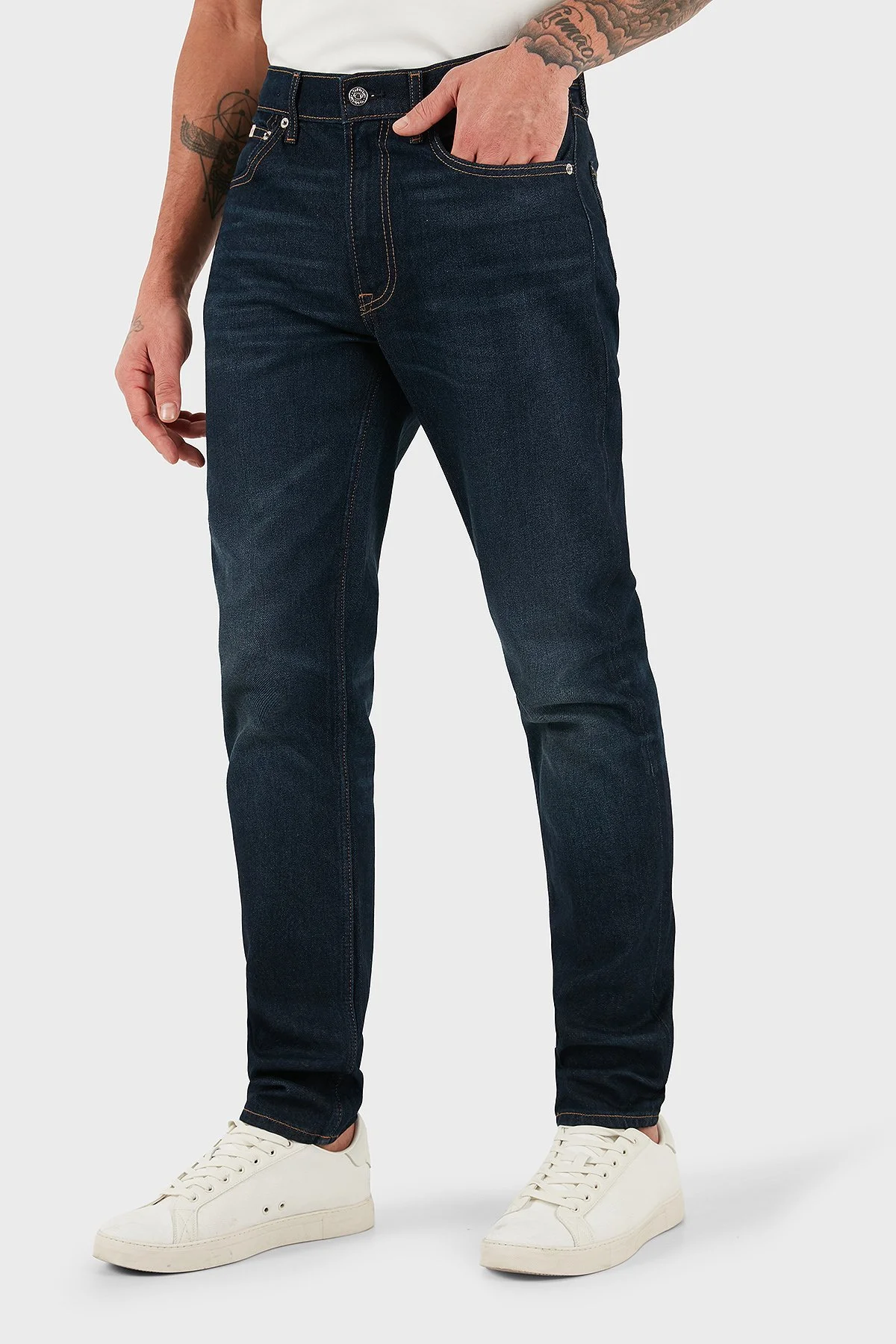 Calvin Klein Pamuklu Slim Fit Normal Bel Dar Paça Jeans LV04RD700GZY0 Erkek Kot Pantolon LV04RD700G ZY0 LACİVERT - 11