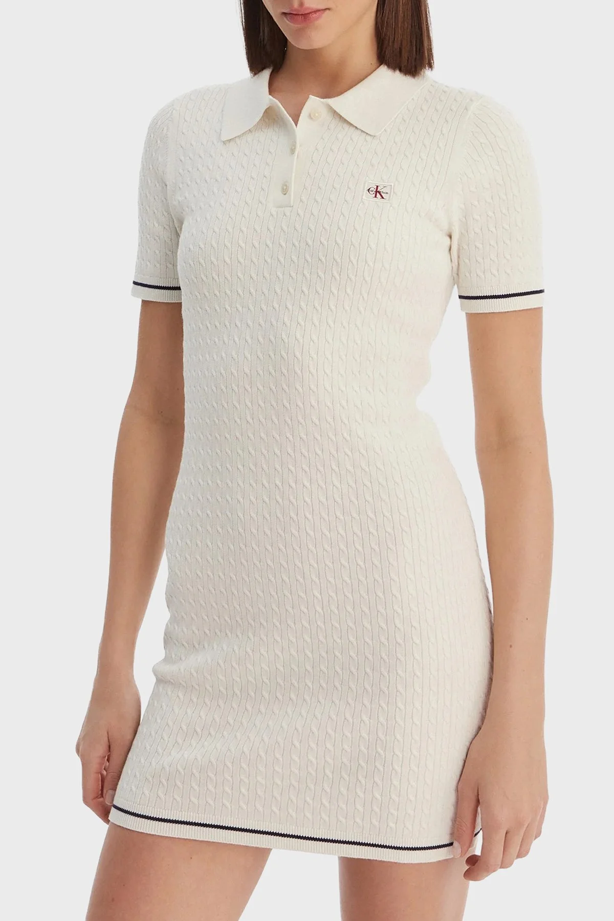 Calvin Klein Pamuklu Slim Fit Polo Yaka Mini LV047F323GYAS Bayan Elbise LV047F323G YAS BEYAZ - 1