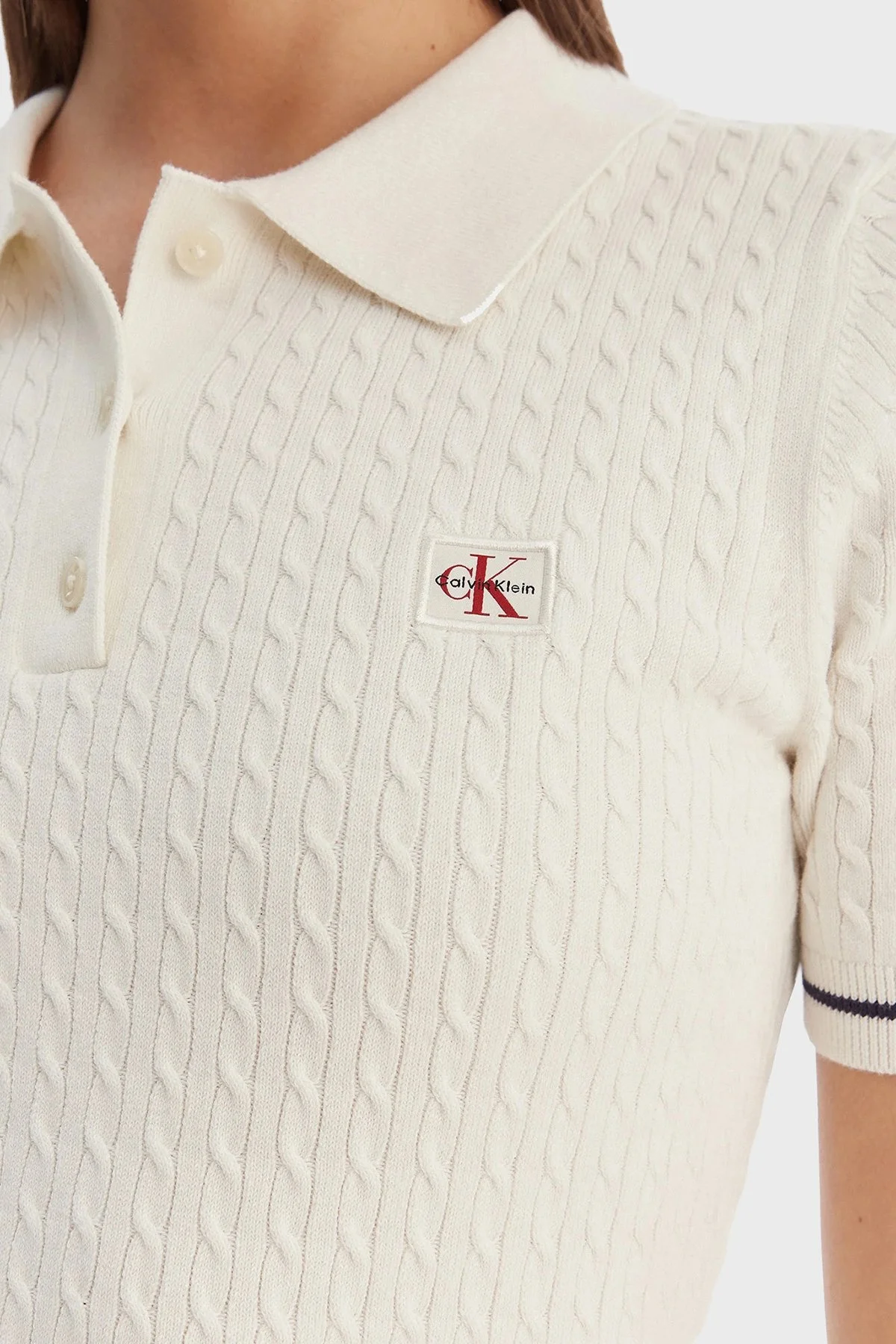 Calvin Klein Pamuklu Slim Fit Polo Yaka Mini LV047F323GYAS Bayan Elbise LV047F323G YAS BEYAZ - 4