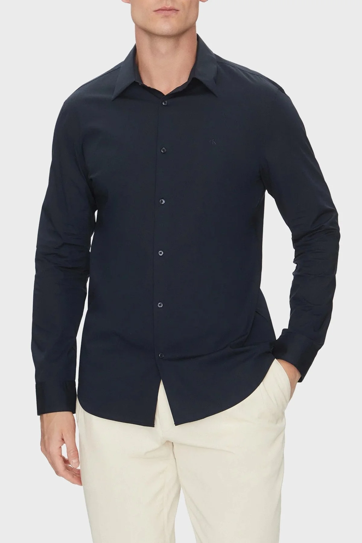 Calvin Klein Pamuklu Slim Fit Uzun Kollu Logolu LV04LB145GCEF Erkek Gömlek LV04LB145G CEF LACİVERT - 1