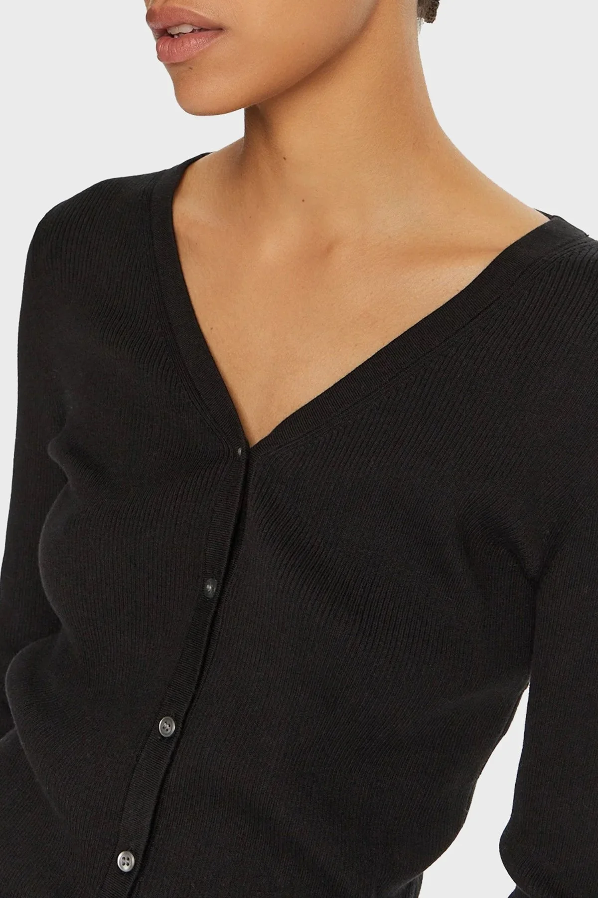Calvin Klein Pamuklu Slim Fit Yumuşak Dokulu V Yaka J20J224239BEH Bayan Hırka J20J224239 BEH SİYAH - 4