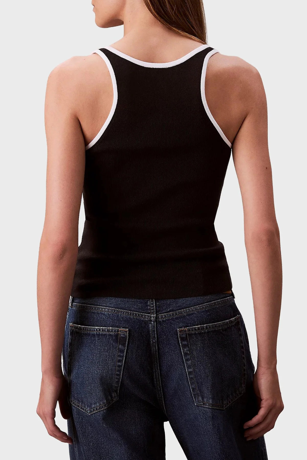 Calvin Klein Pamuklu Slim Fit Yuvarlak Yaka Fitilli LV047D300GUB1 Bayan Top LV047D300G UB1 SİYAH - 3