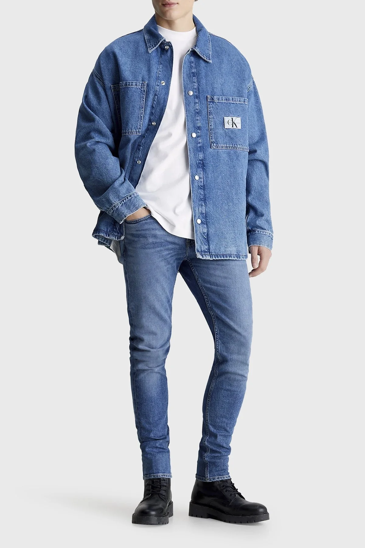 Calvin Klein Pamuklu Slim Tapered Jeans J30J3248451A4 Erkek Kot Pantolon J30J324845 1A4 MAVİ - 3