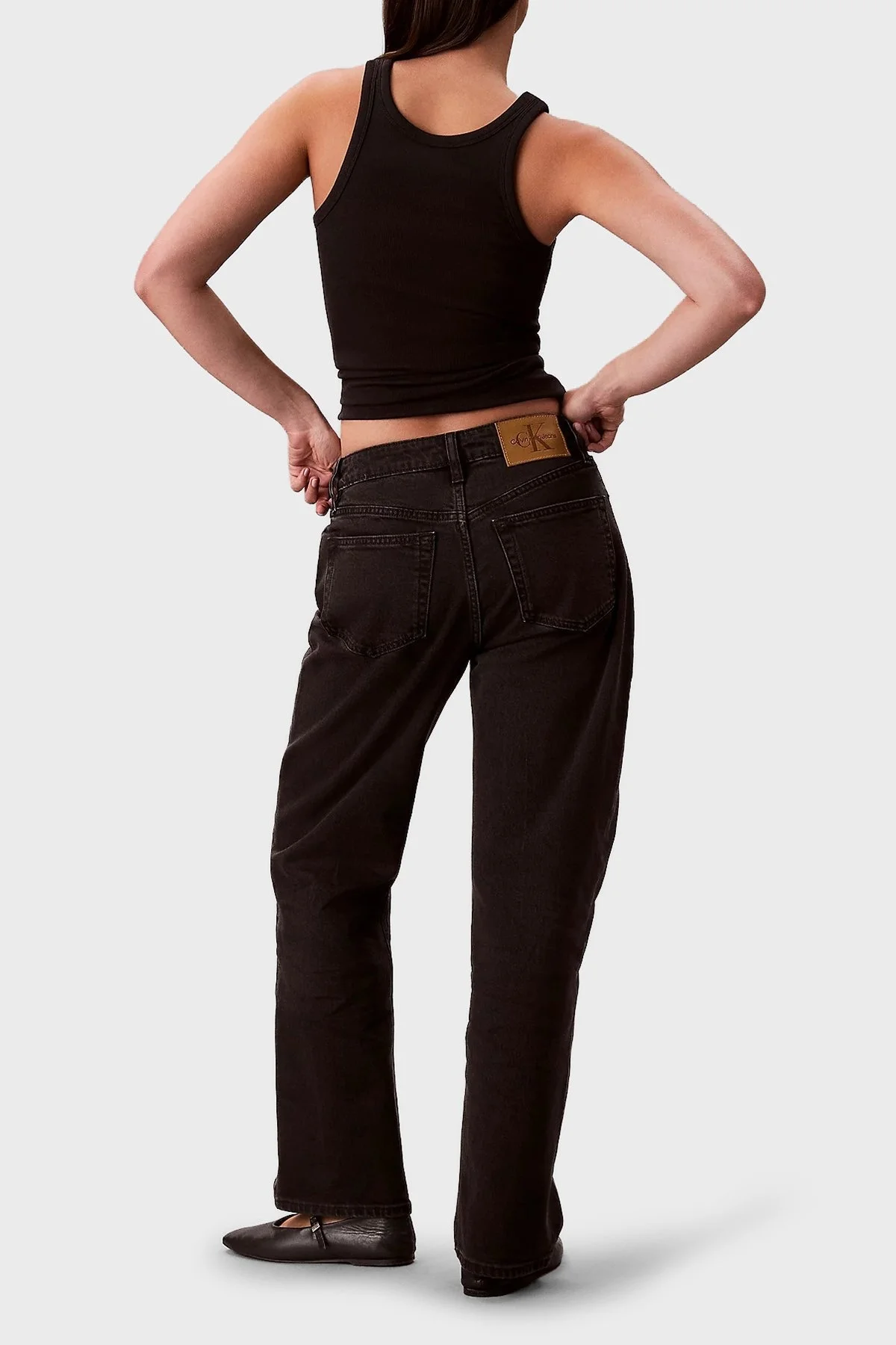 Calvin Klein Pamuklu Straight Fit Yüksek Bel Düz Paça Jeans LV047B909G846 Bayan Kot Pantolon LV047B909G 846 SİYAH - 3