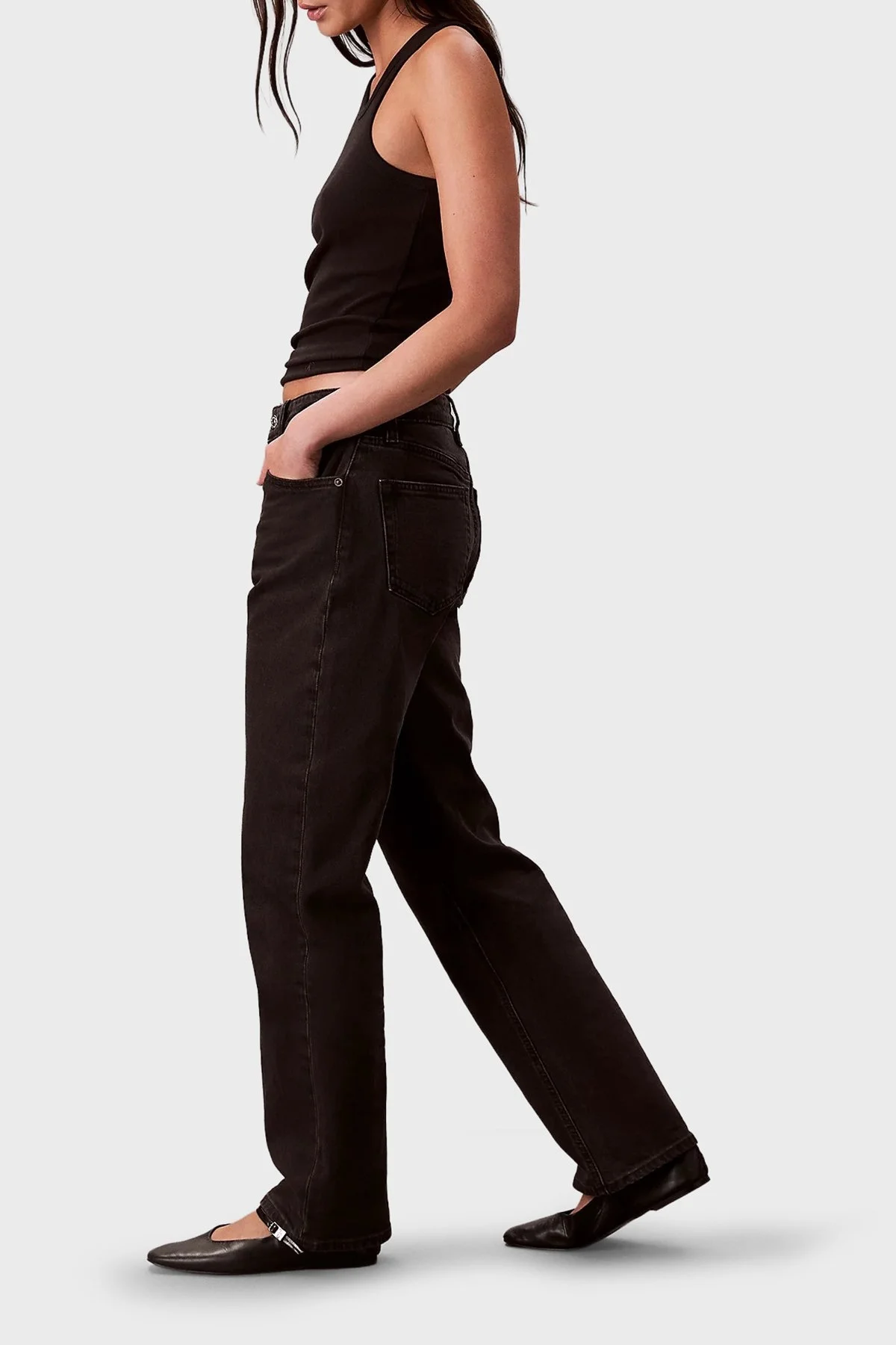 Calvin Klein Pamuklu Straight Fit Yüksek Bel Düz Paça Jeans LV047B909G846 Bayan Kot Pantolon LV047B909G 846 SİYAH - 5