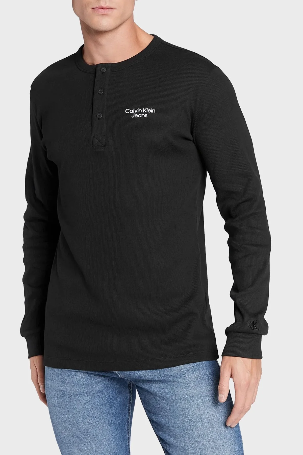 Calvin Klein Pamuklu Streç Slim Fit Uzun Kollu İnce Erkek T Shirt J30J321703 BEH SİYAH - 1