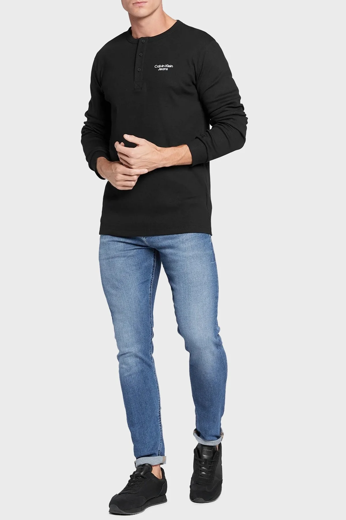 Calvin Klein Pamuklu Streç Slim Fit Uzun Kollu İnce Erkek T Shirt J30J321703 BEH SİYAH - 2