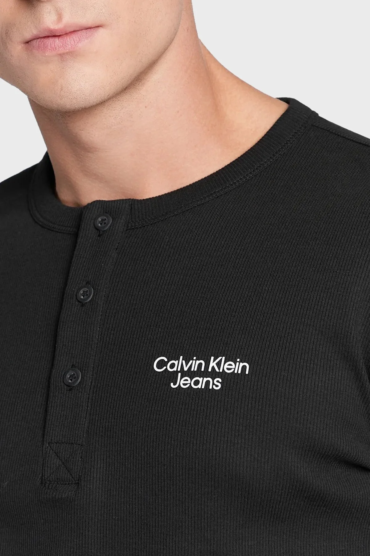 Calvin Klein Pamuklu Streç Slim Fit Uzun Kollu İnce Erkek T Shirt J30J321703 BEH SİYAH - 4
