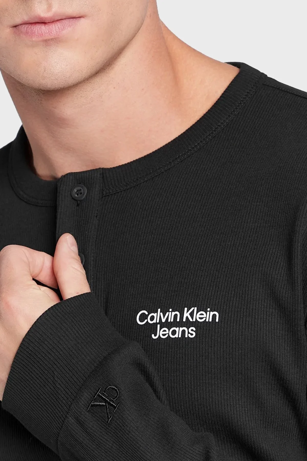 Calvin Klein Pamuklu Streç Slim Fit Uzun Kollu İnce Erkek T Shirt J30J321703 BEH SİYAH - 5