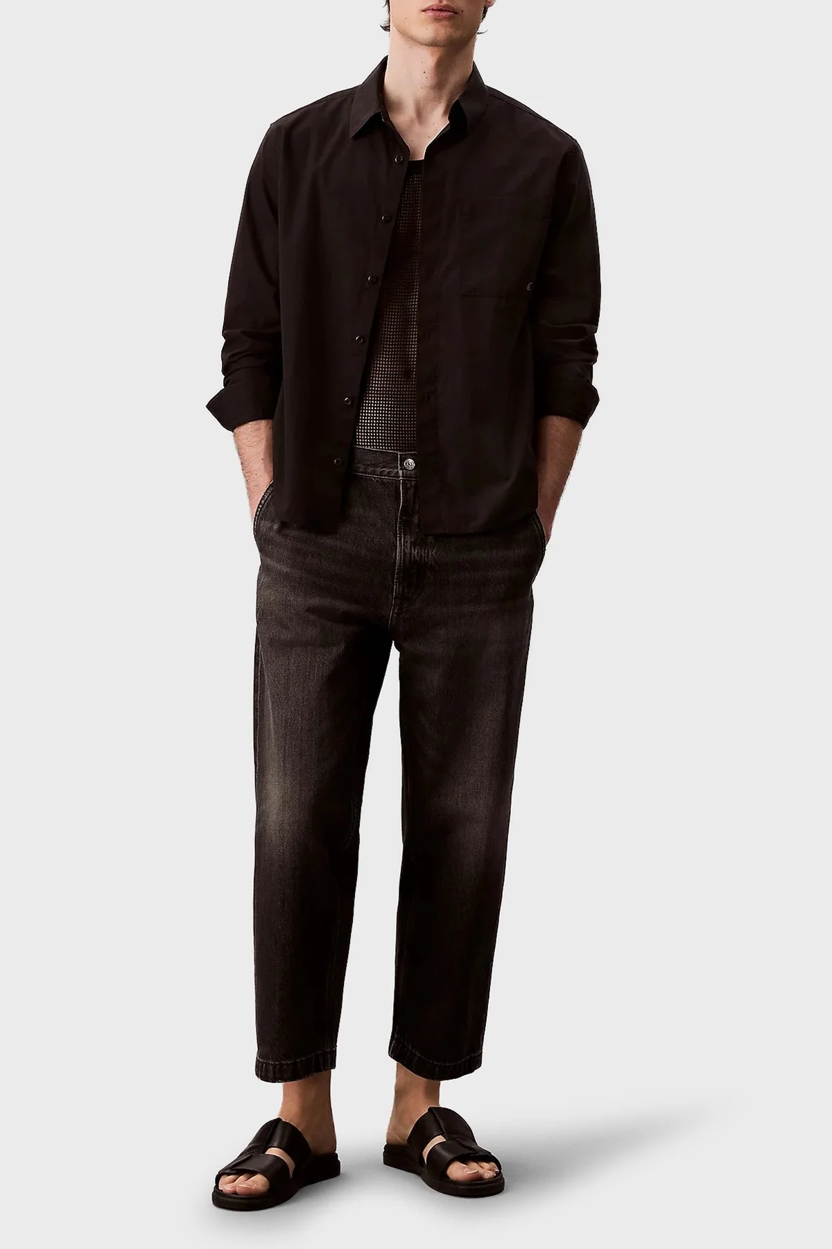 Calvin Klein Pamuklu Tapered Fit Yüksek Bel Jeans LV04RC741GX7Y Erkek Kot Pantolon LV04RC741G X7Y SİYAH - 1