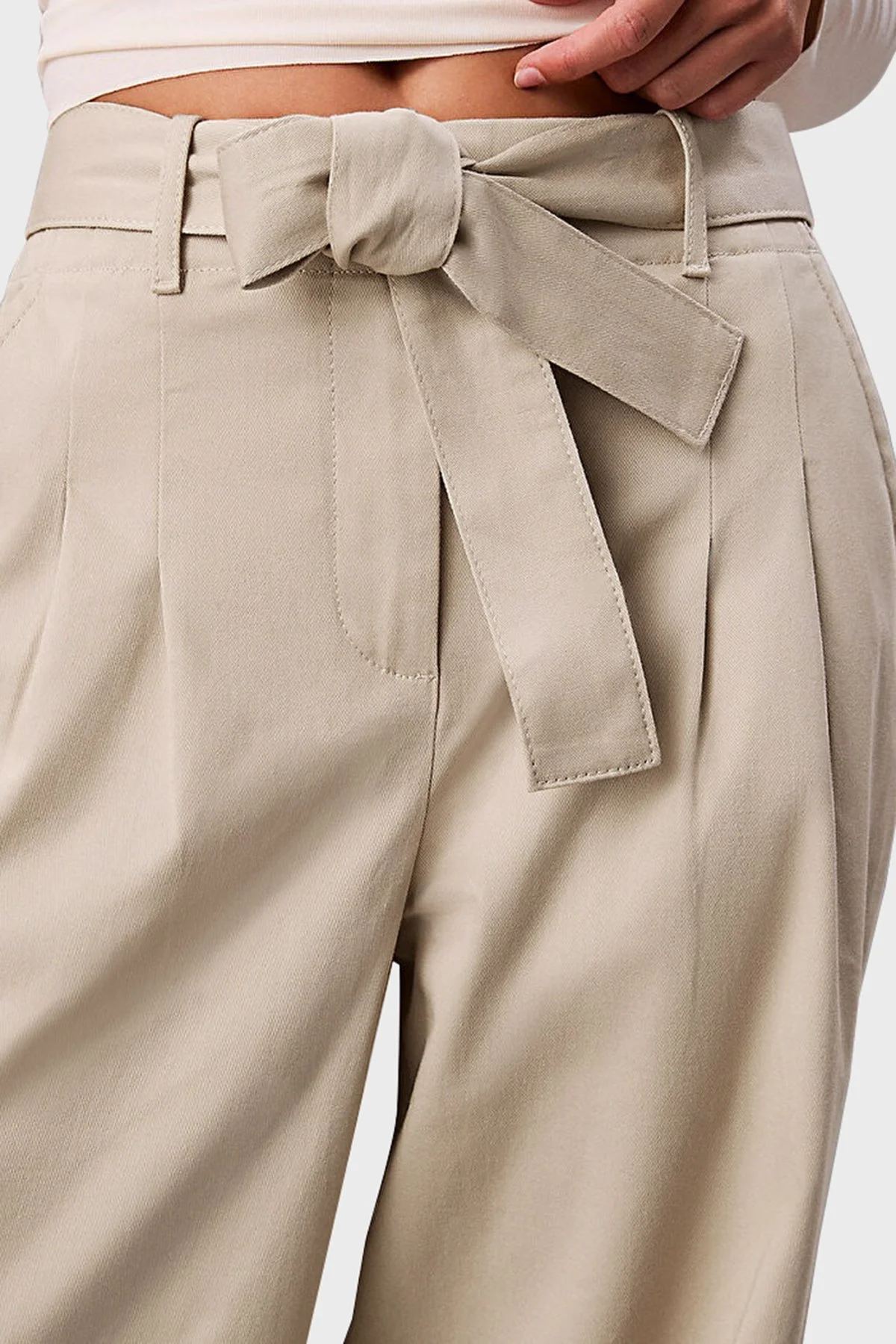 Calvin Klein Pamuklu Wide Leg Fit Yüksek Bel LV044E619G2F2 Bayan Pantolon LV044E619G 2F2 BEJ - 4