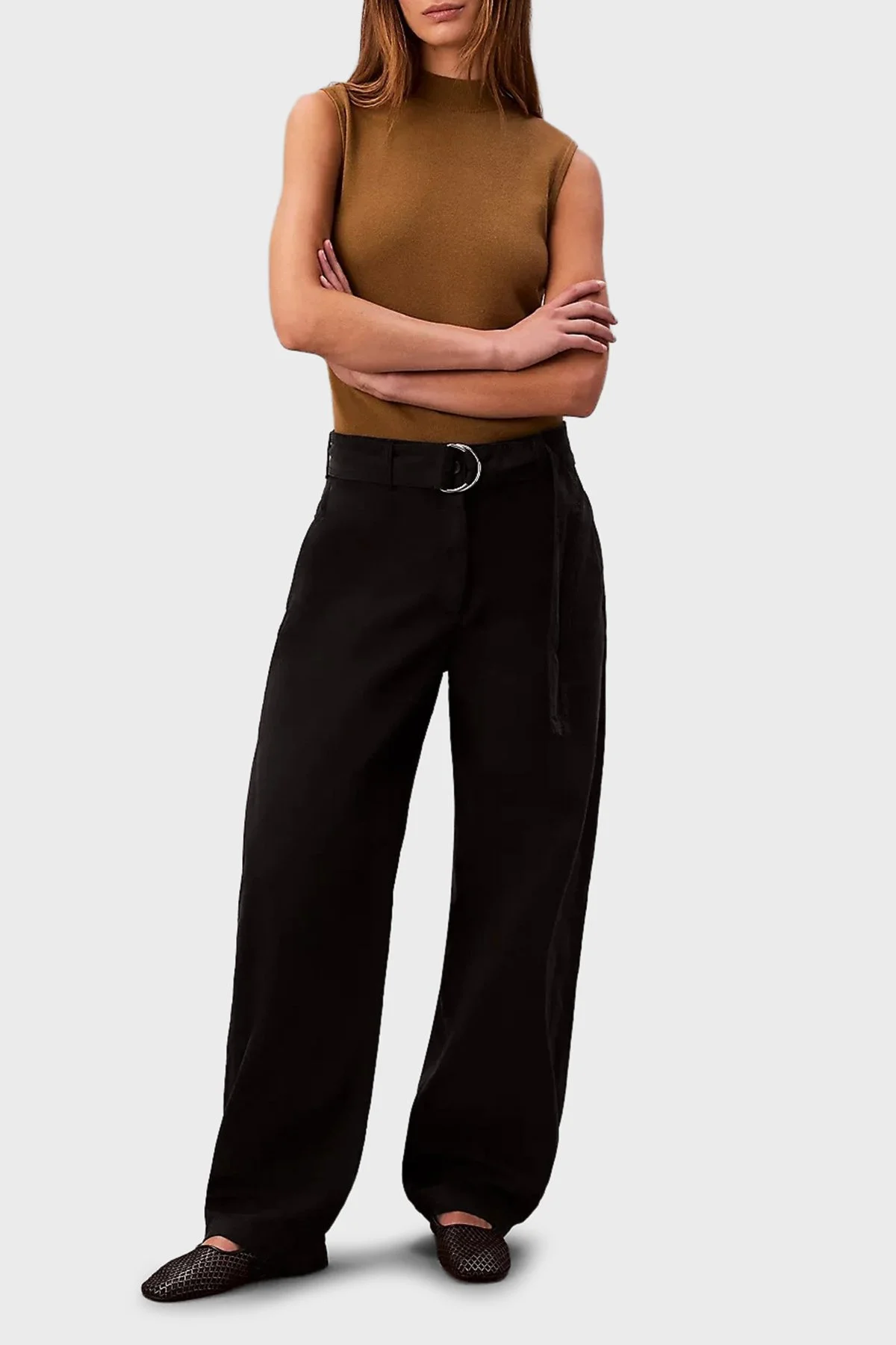 Calvin Klein Pamuklu Wide Leg Fit Yüksek Bel LV044E619GUB1 Bayan Pantolon LV044E619G UB1 SİYAH - 1