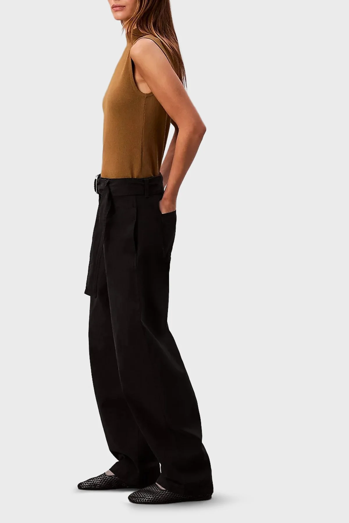 Calvin Klein Pamuklu Wide Leg Fit Yüksek Bel LV044E619GUB1 Bayan Pantolon LV044E619G UB1 SİYAH - 3