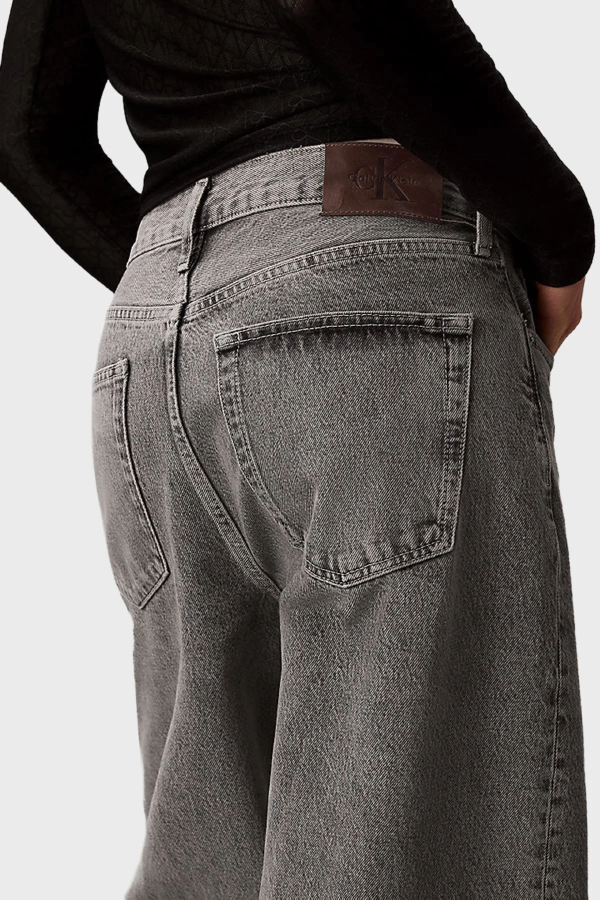 Calvin Klein Pamuklu Wide Leg Yüksek Bel Bol Paça Jeans LV047D834G0SL Bayan Kot Pantolon LV047D834G 0SL GRİ - 3